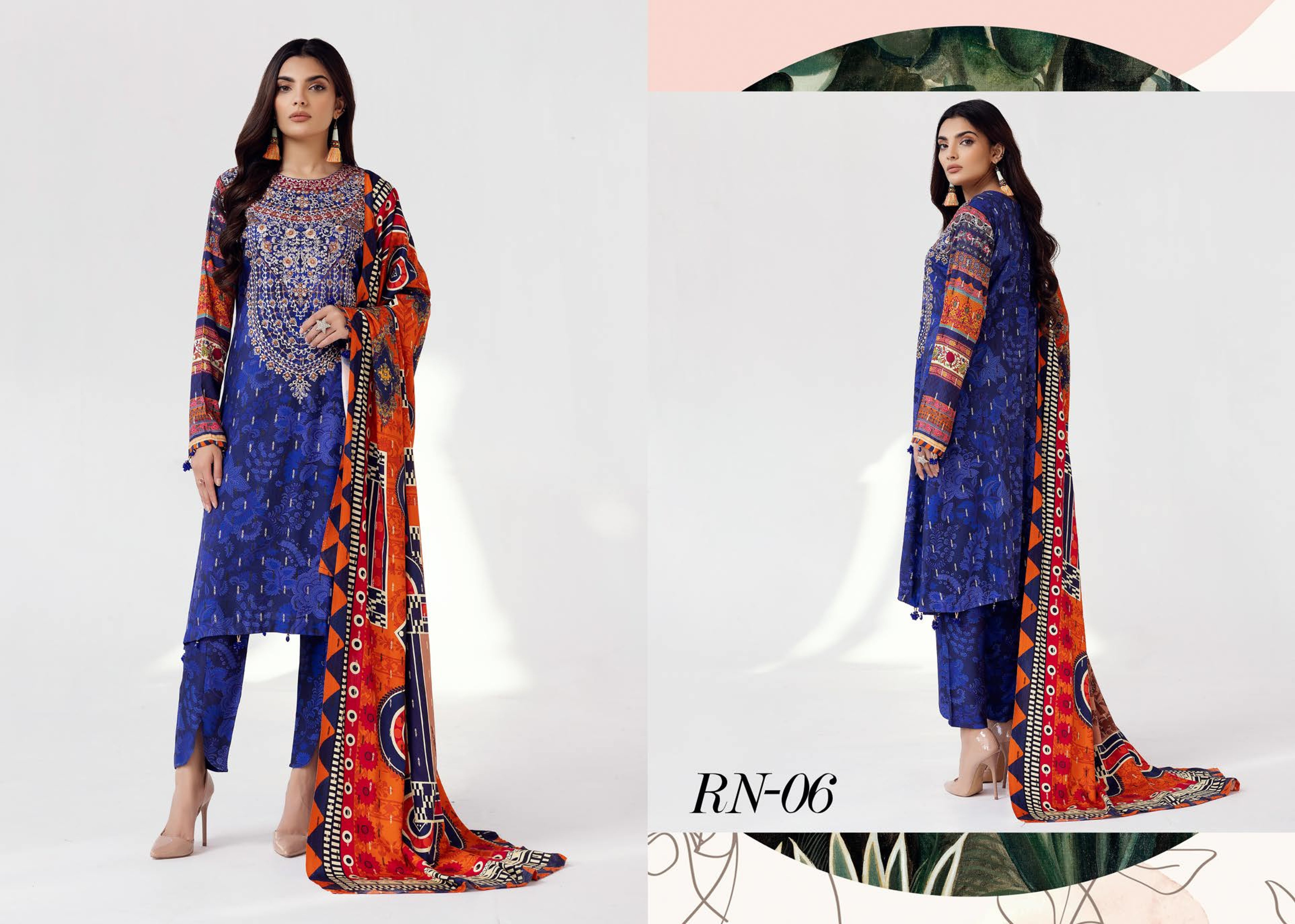 Rang Nagar Printed Slub 3 Piece Suit (RN-06)