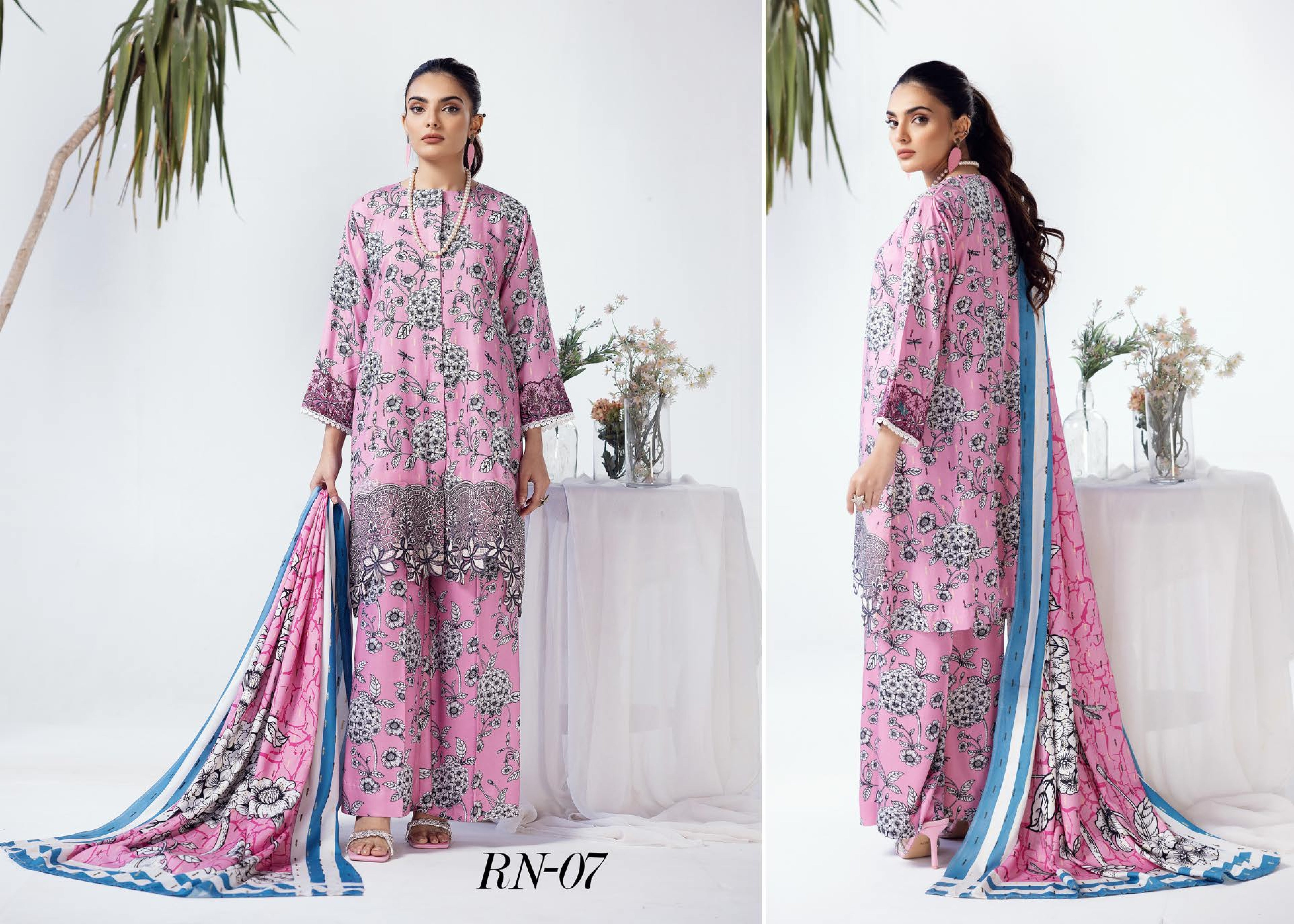 Rang Nagar Printed Slub 3 Piece Suit (RN-07)