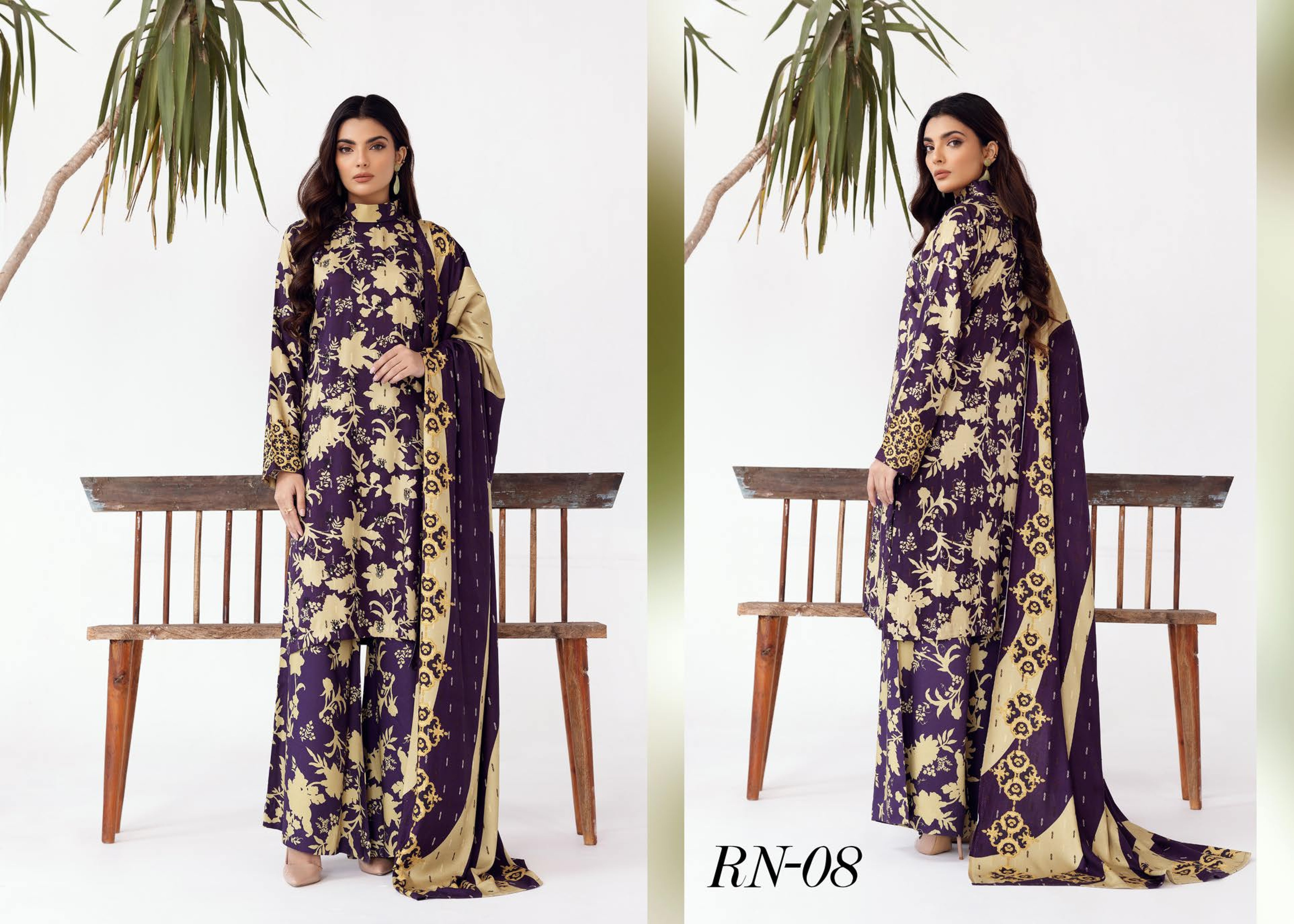 Rang Nagar Printed Slub 3 Piece Suit (RN-08)