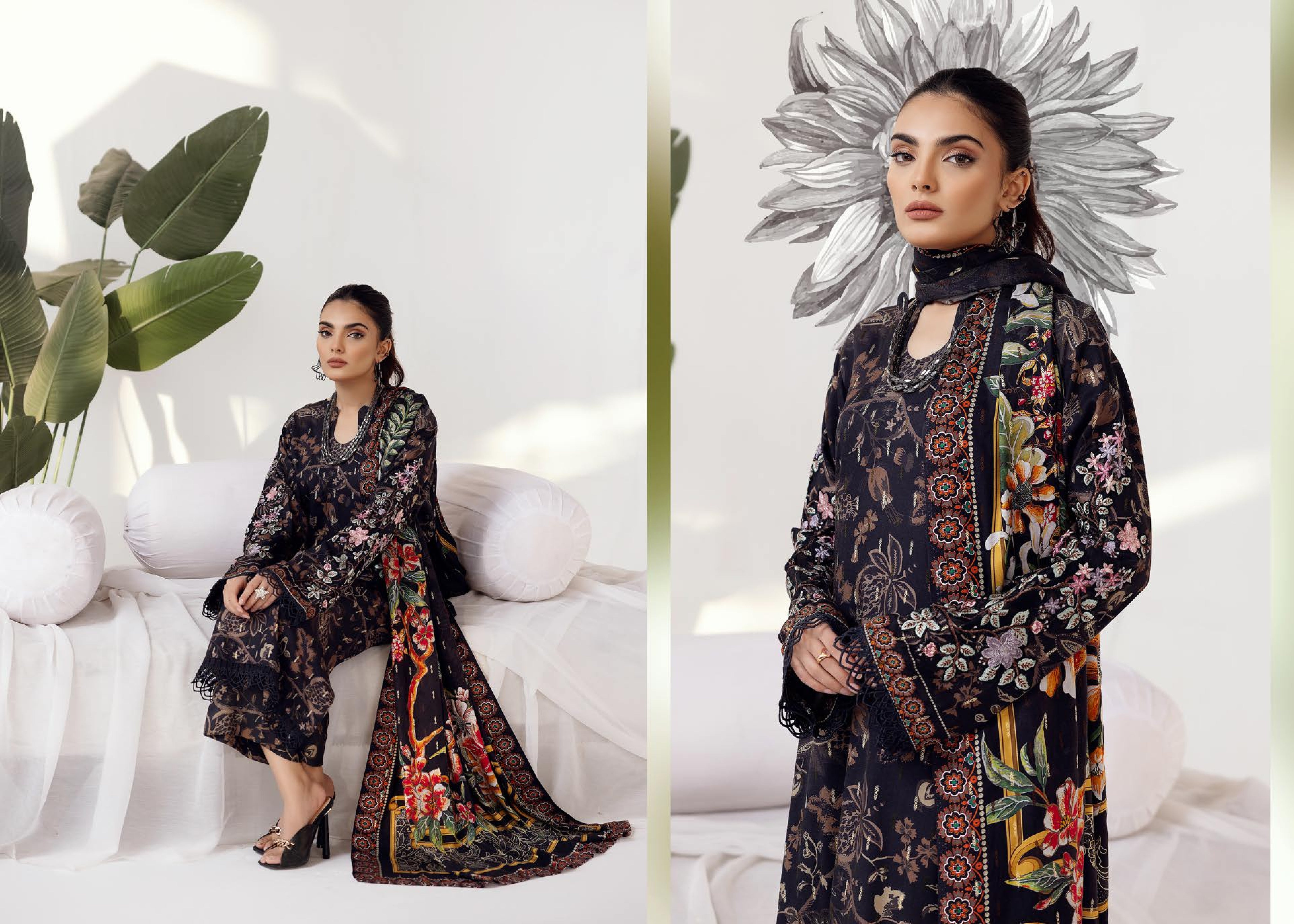 Rang Nagar Printed Slub 3 Piece Suit (RN-10)