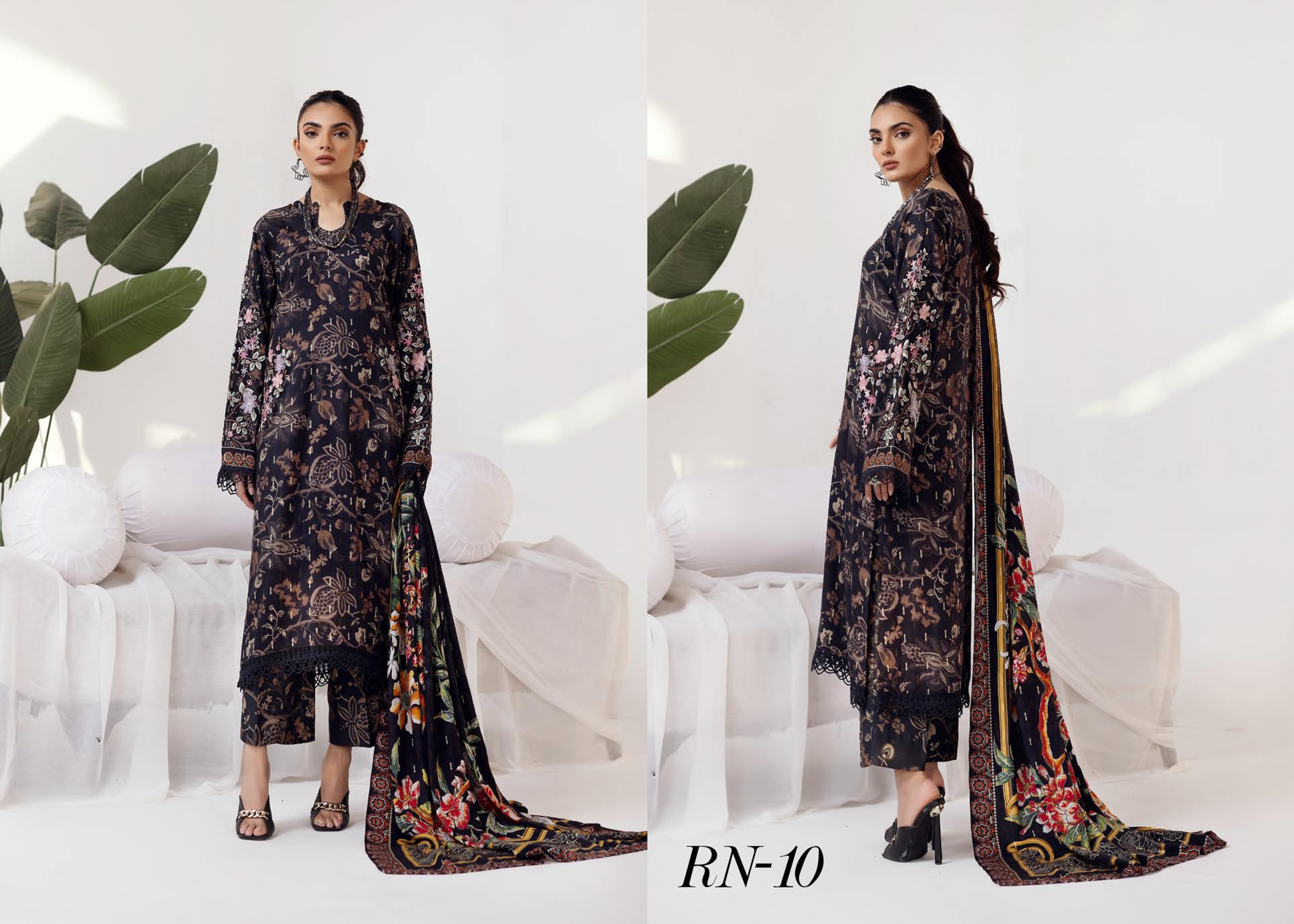 Rang Nagar Printed Slub 3 Piece Suit (RN-10)