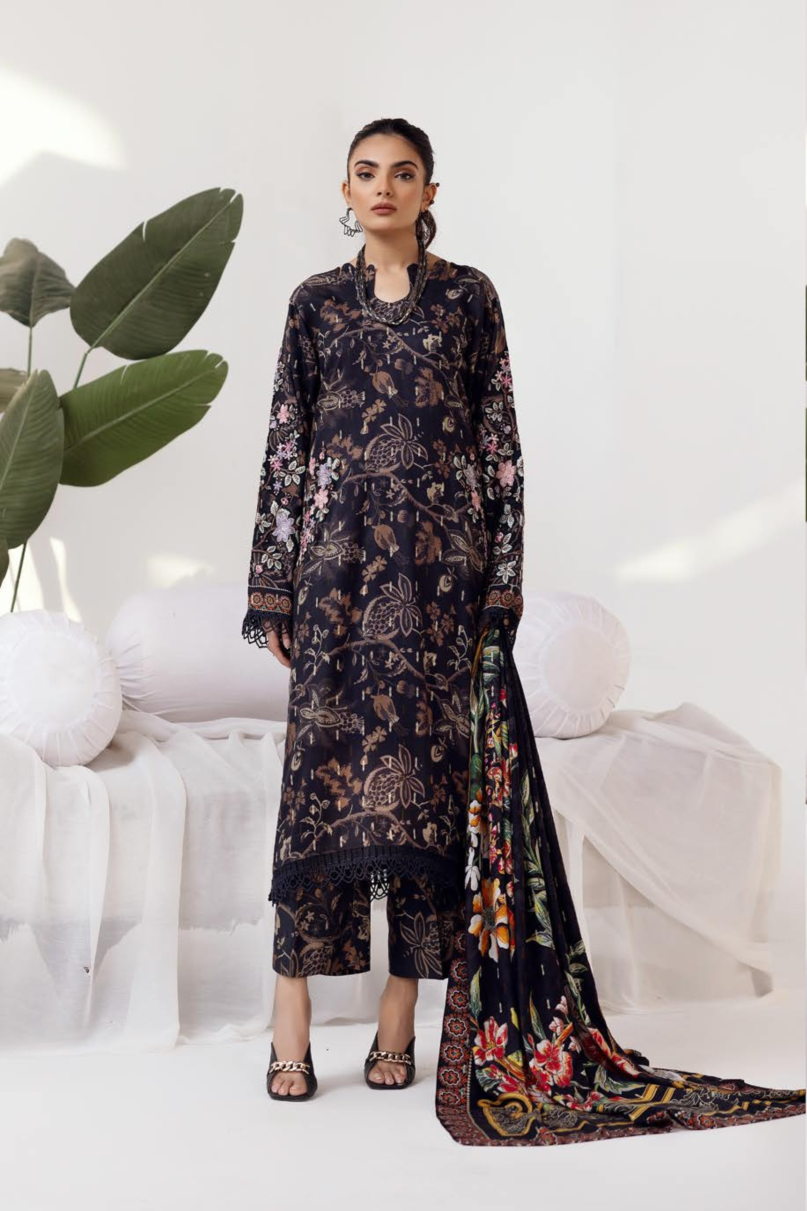 Rang Nagar Printed Slub 3 Piece Suit (RN-10)