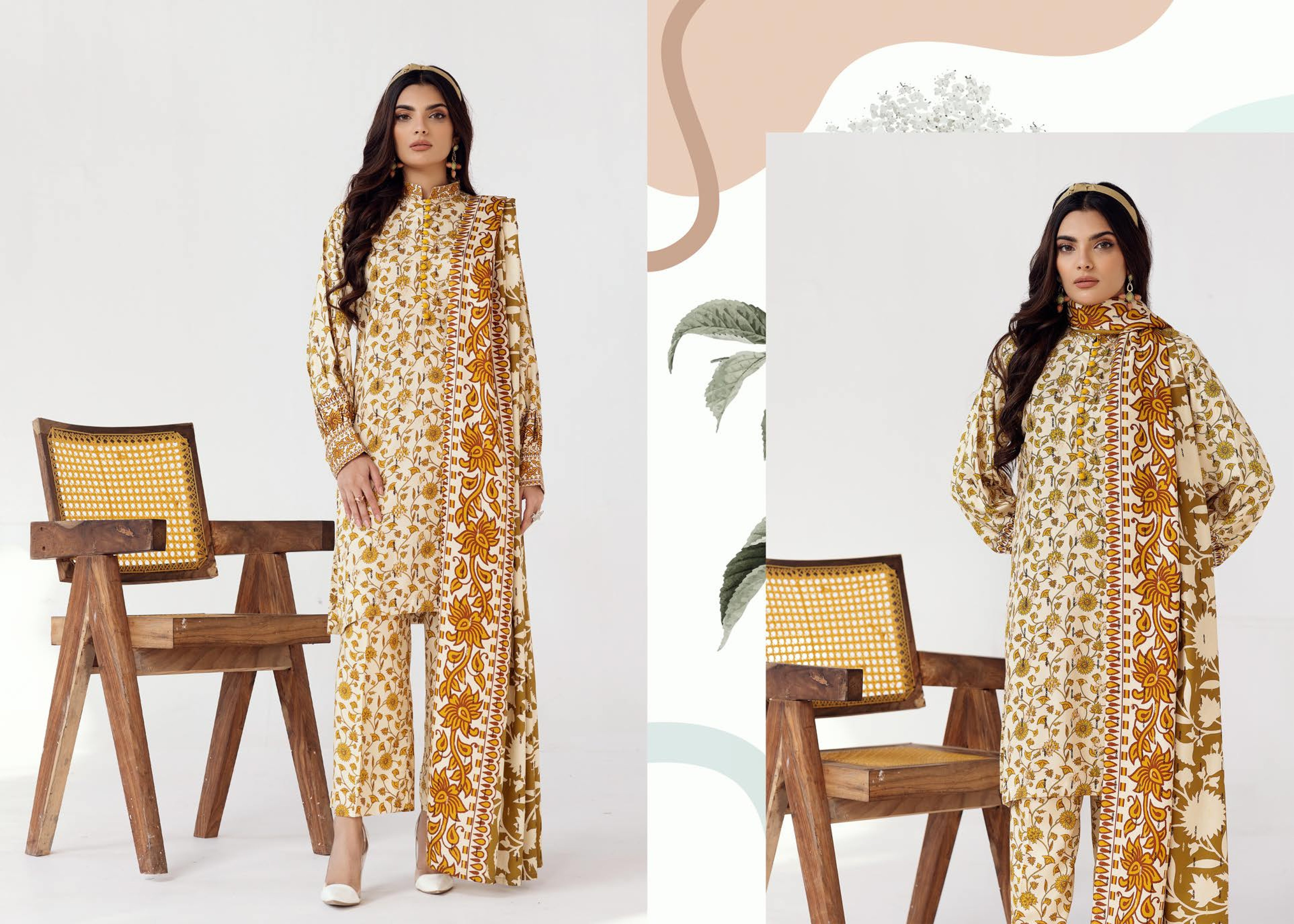 Rang Nagar Printed Slub 3 Piece Suit (RN-11)