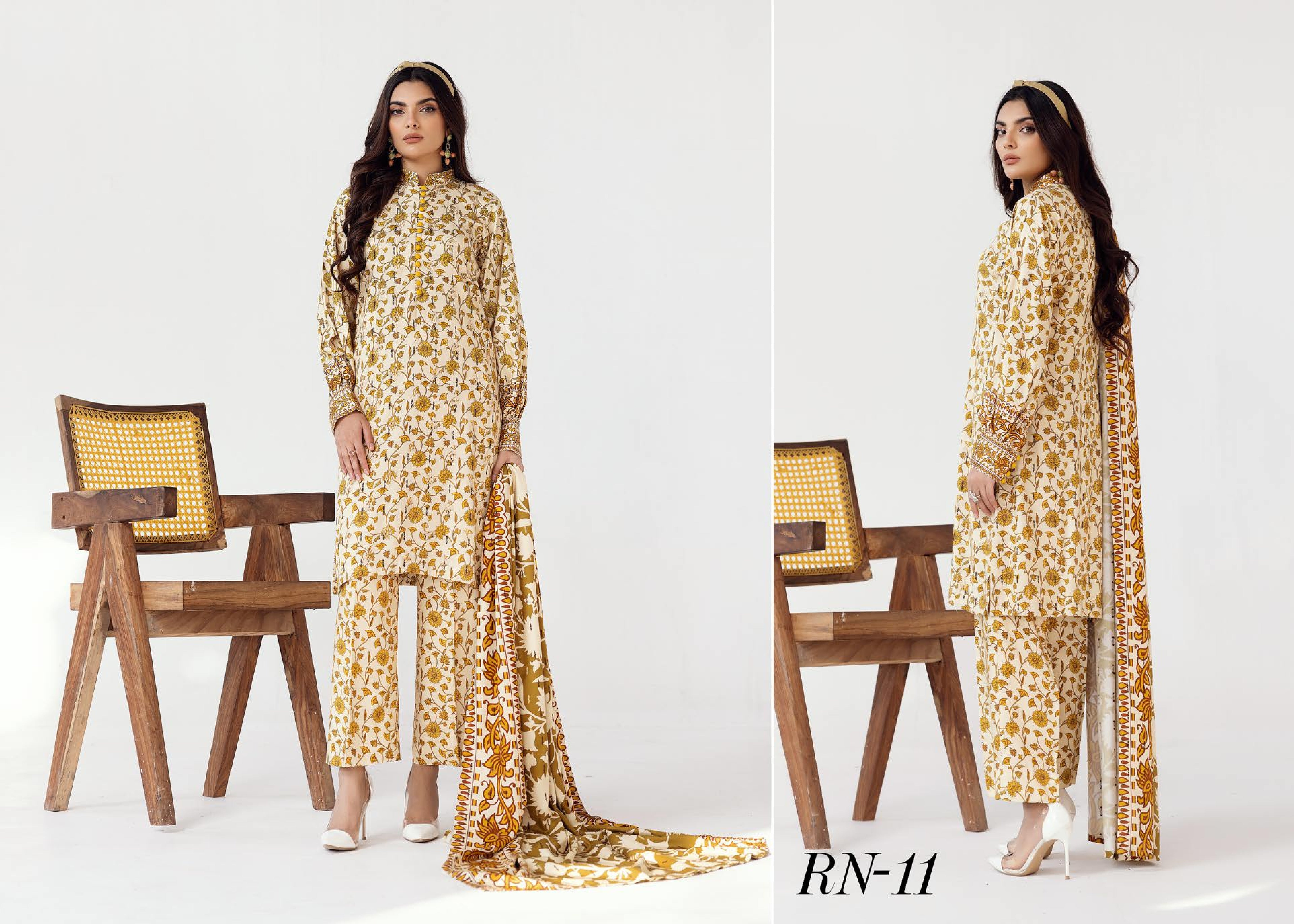 Rang Nagar Printed Slub 3 Piece Suit (RN-11)