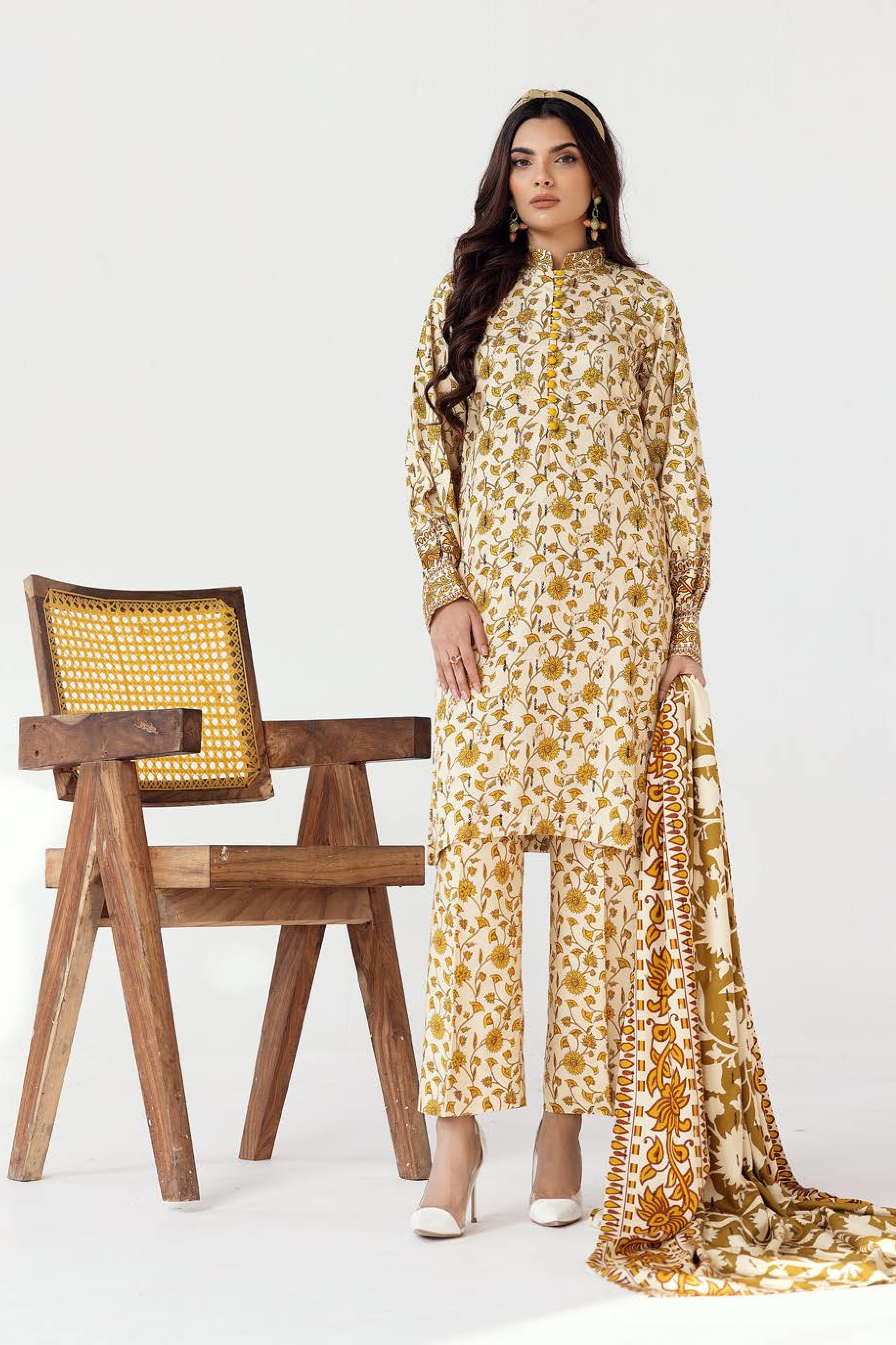 Rang Nagar Printed Slub 3 Piece Suit (RN-11)