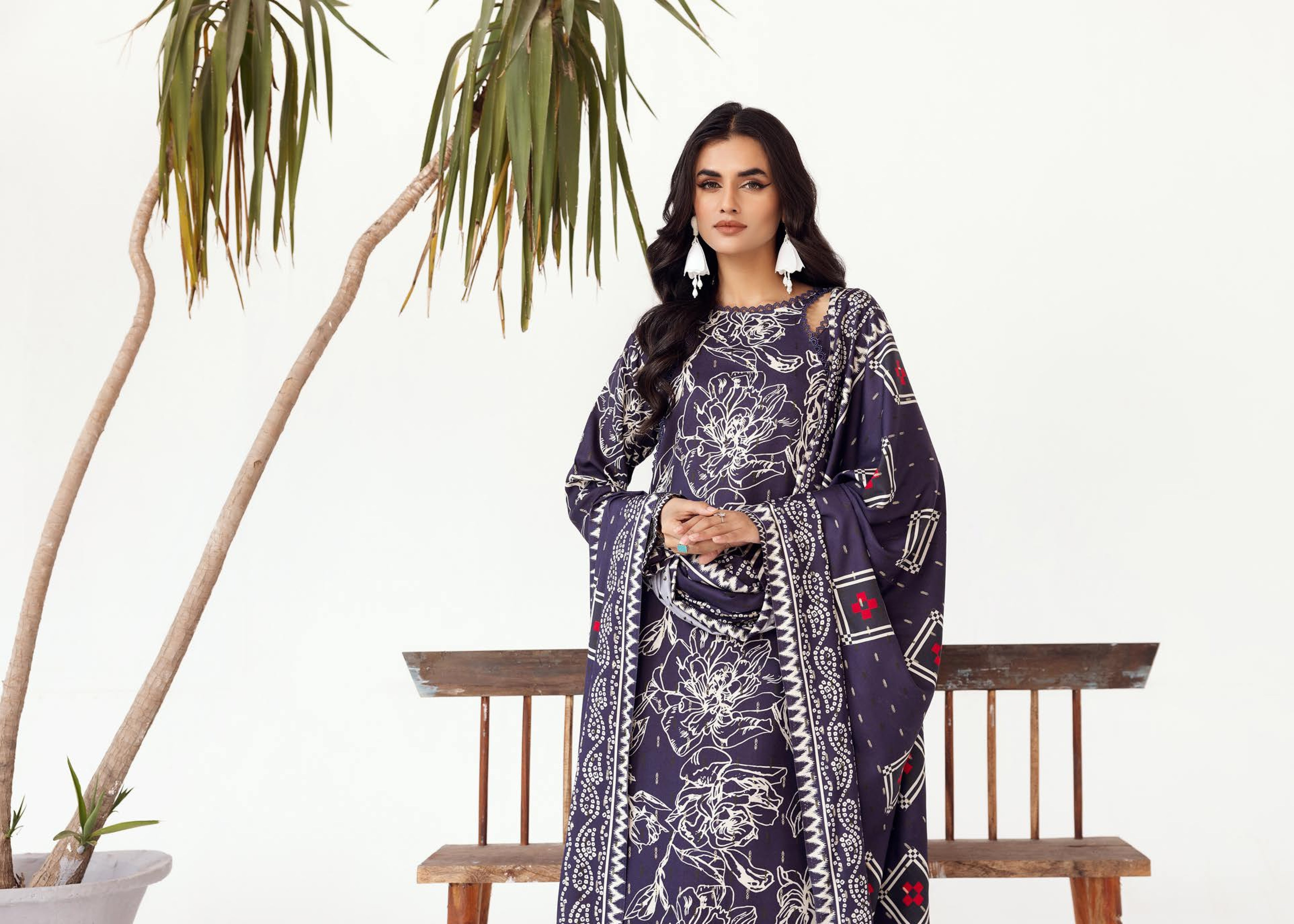 Rang Nagar Printed Slub 3 Piece Suit (RN-12)