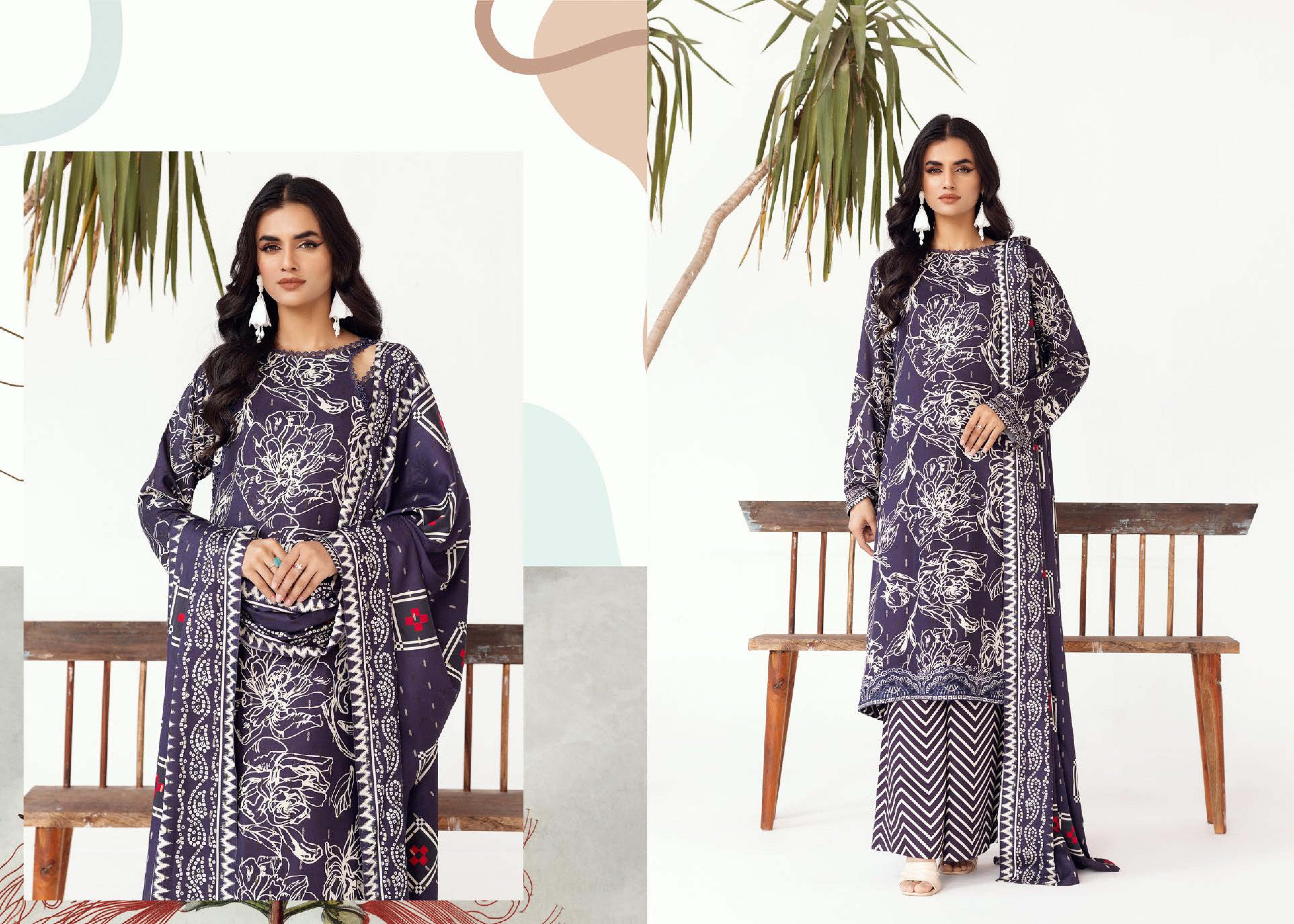 Rang Nagar Printed Slub 3 Piece Suit (RN-12)