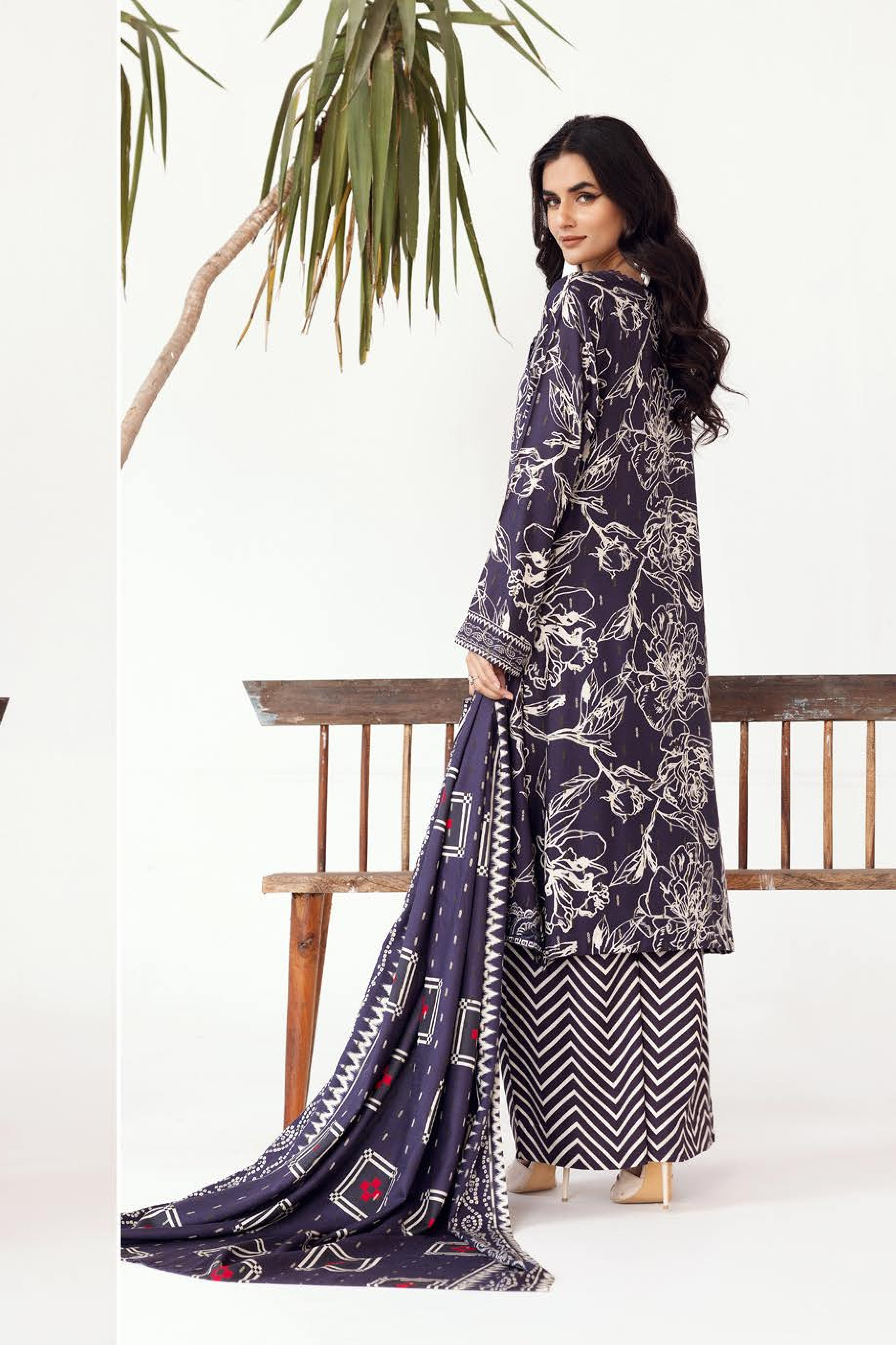 Rang Nagar Printed Slub 3 Piece Suit (RN-12)