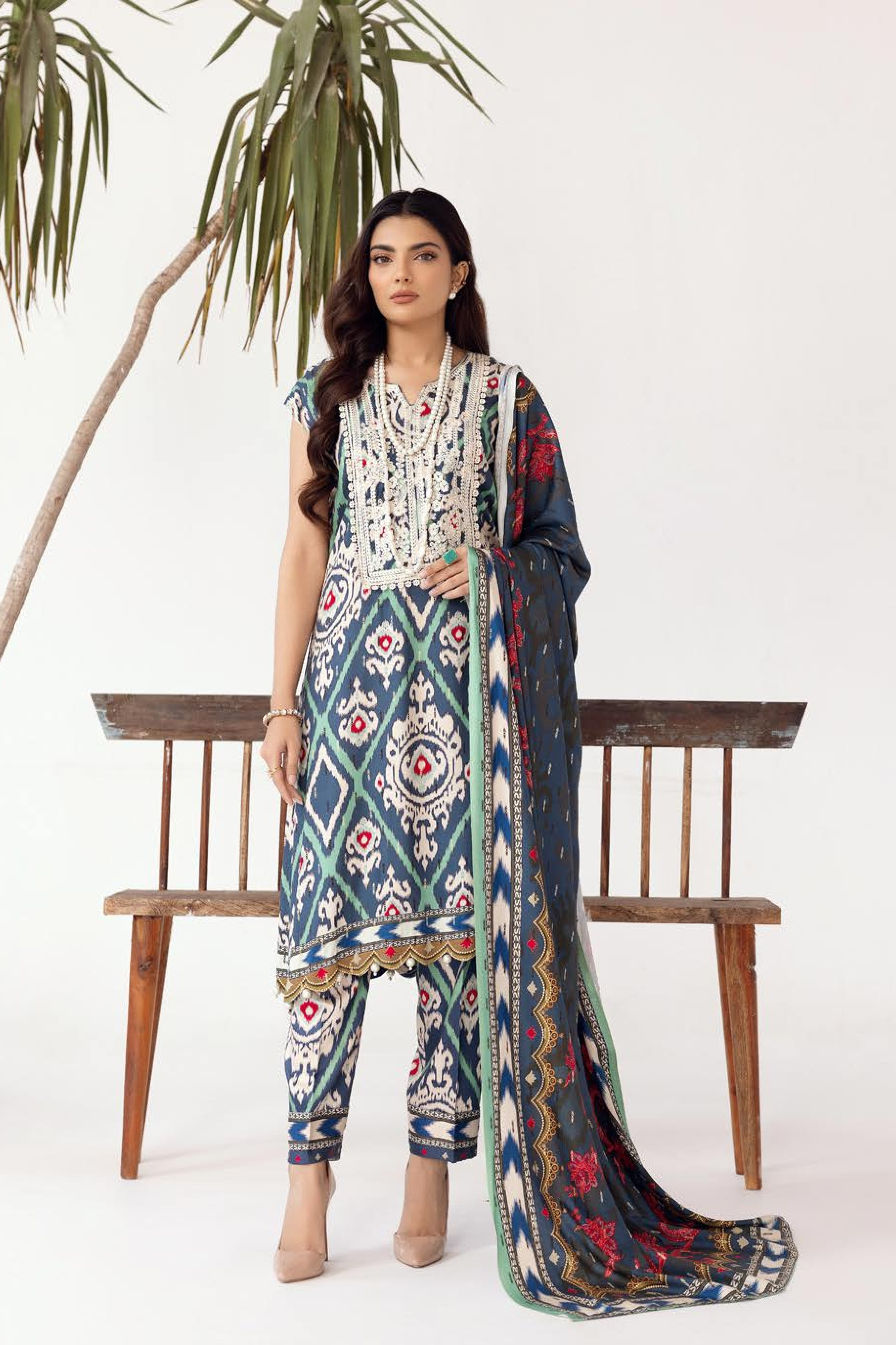 Rang Nagar Printed Slub 3 Piece Suit (RN-02)