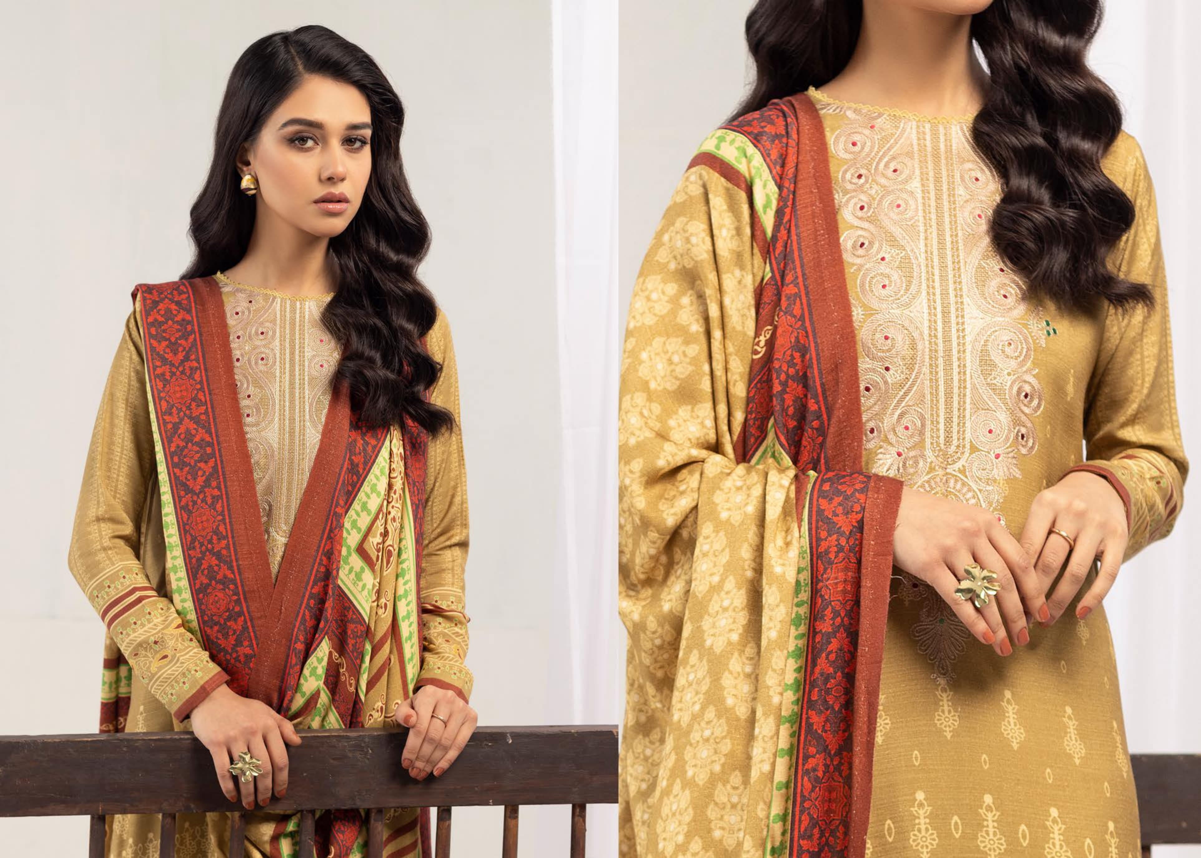 RANGREZ EMBROIDERED & PRINTED PEACH LEATHER COLLECTION(KN-301)