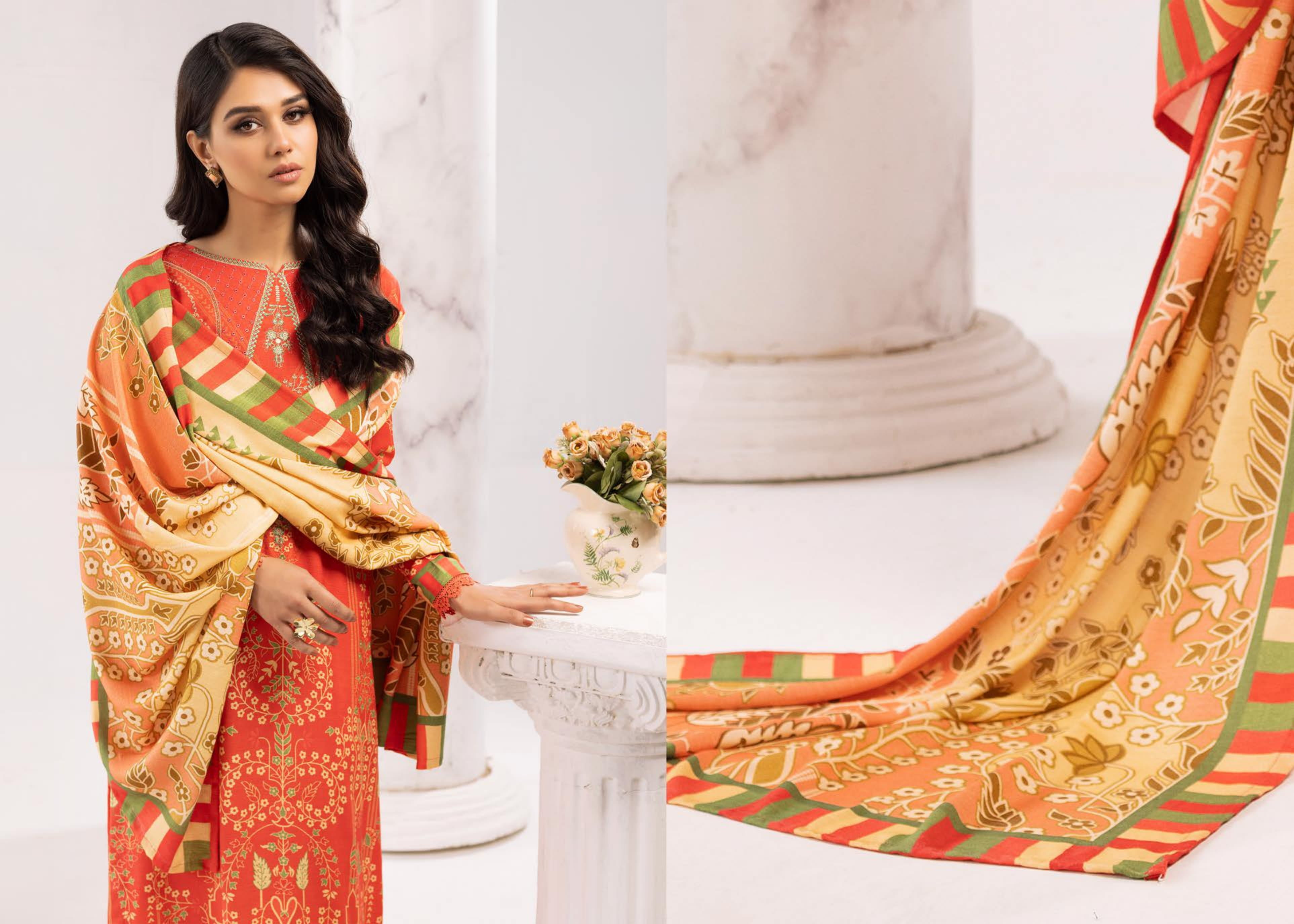 RANGREZ EMBROIDERED & PRINTED PEACH LEATHER COLLECTION(KN-303)