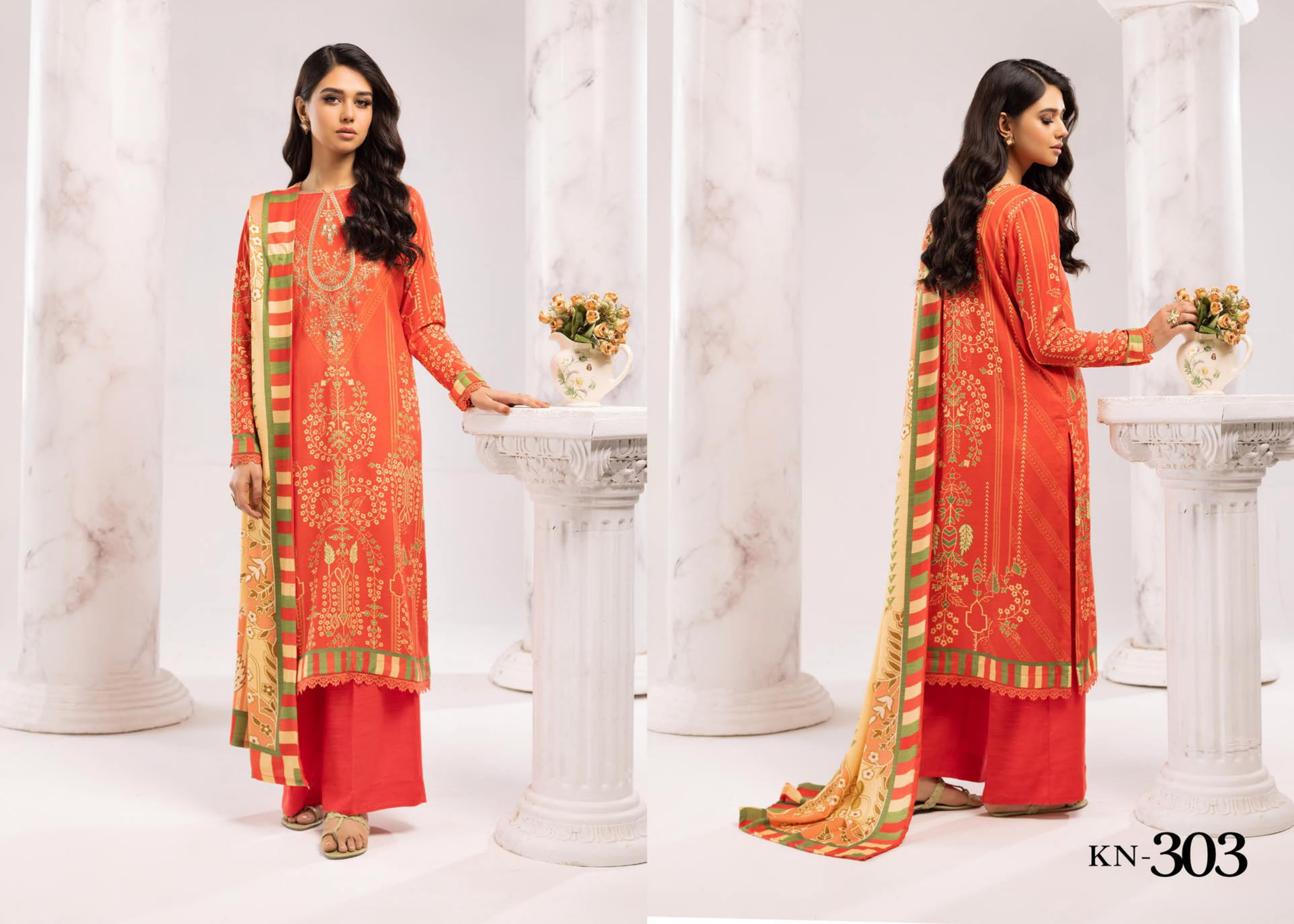 RANGREZ EMBROIDERED & PRINTED PEACH LEATHER COLLECTION(KN-303)