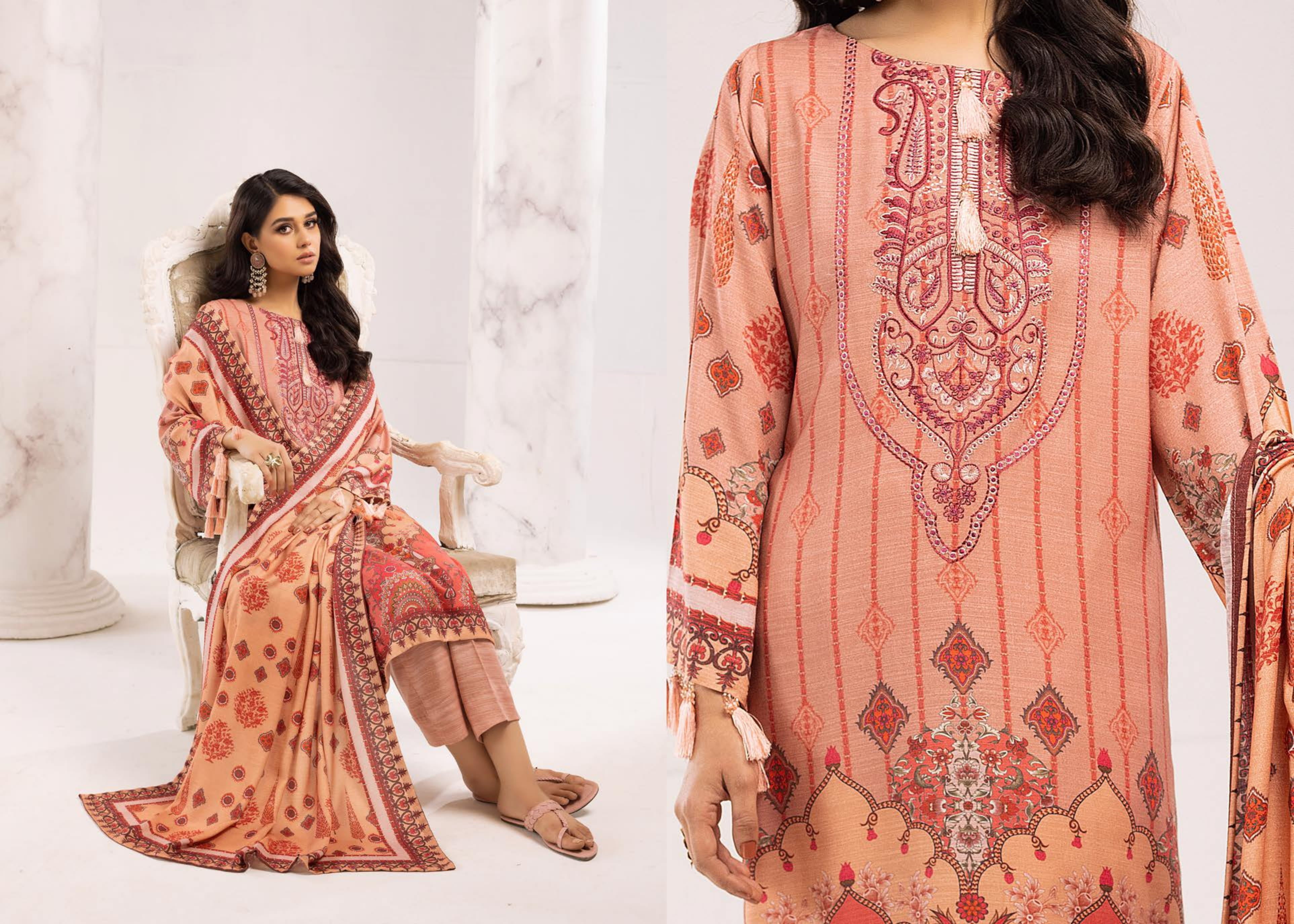 RANGREZ EMBROIDERED & PRINTED PEACH LEATHER COLLECTION(KN-306)