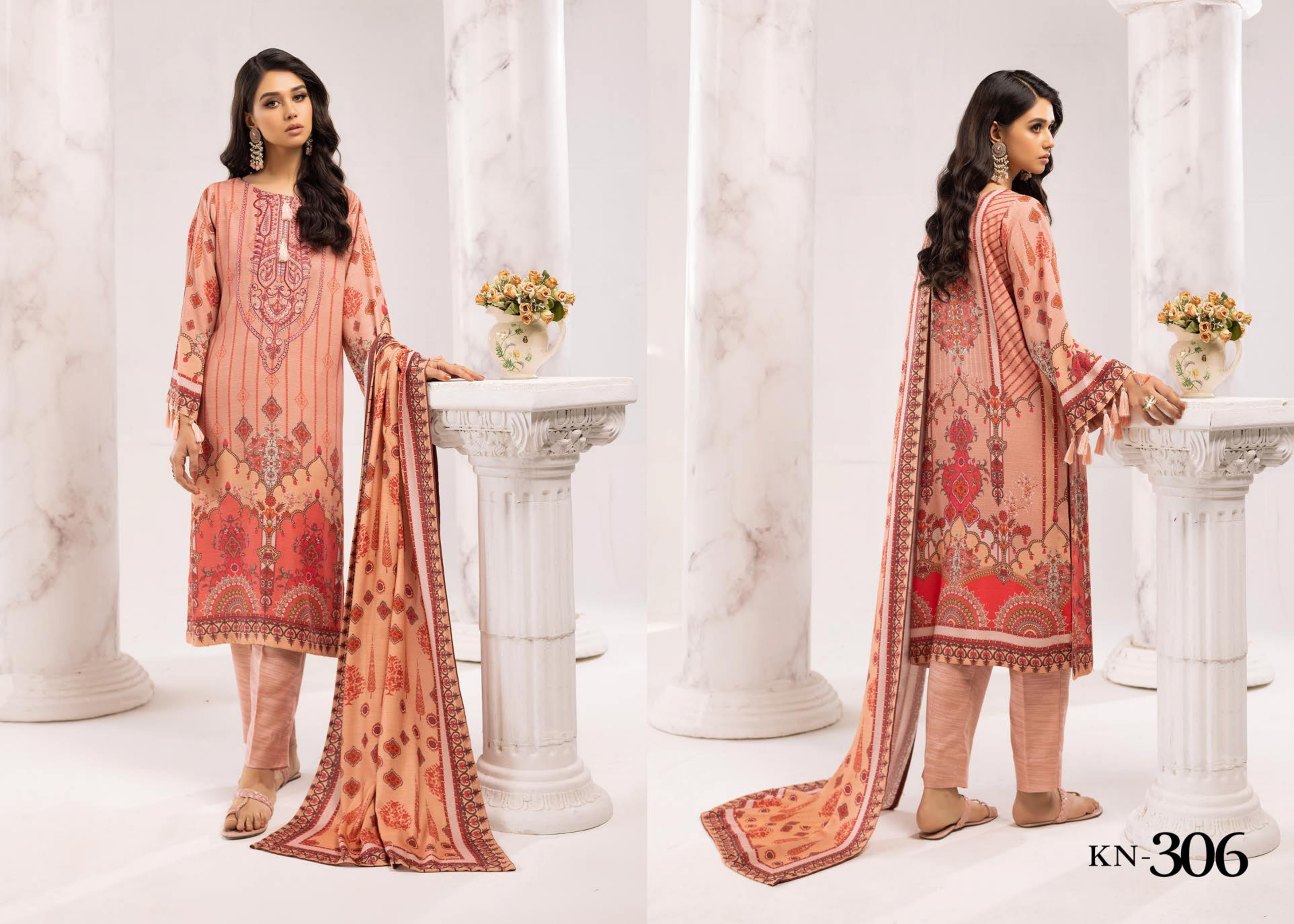 RANGREZ EMBROIDERED & PRINTED PEACH LEATHER COLLECTION(KN-306)