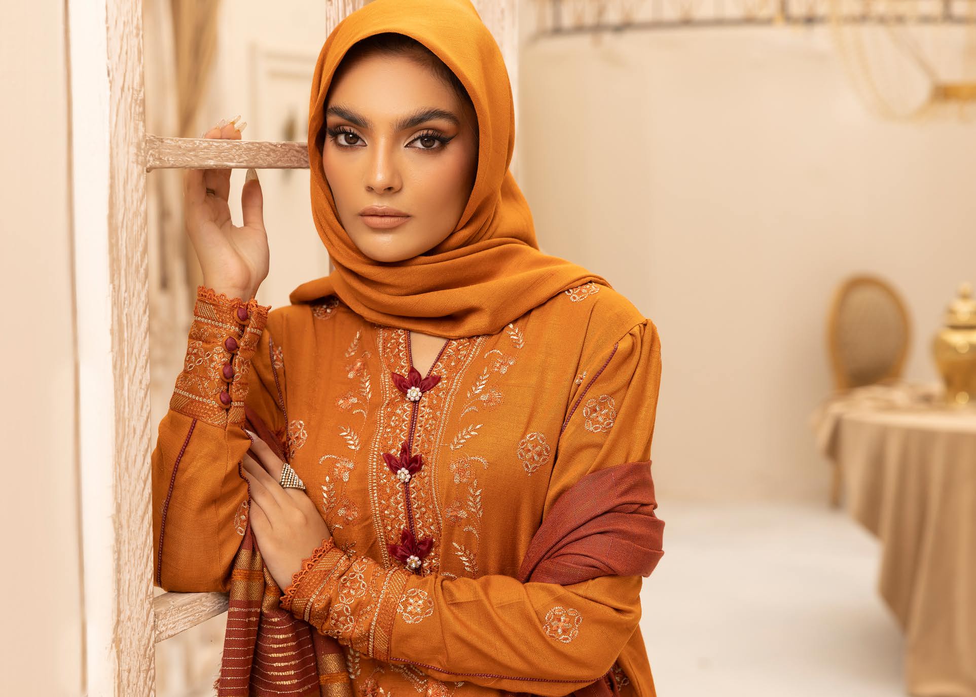 SALEEQA BY KHOOBSURAT EMBROIDERED PEACH LEATHER COLLECTION