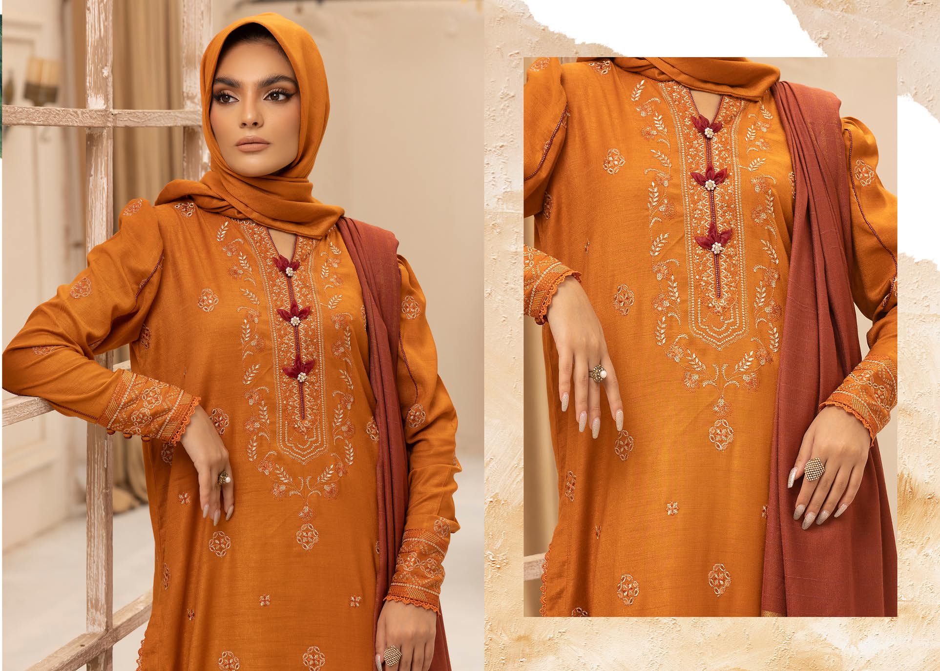 SALEEQA BY KHOOBSURAT EMBROIDERED PEACH LEATHER COLLECTION