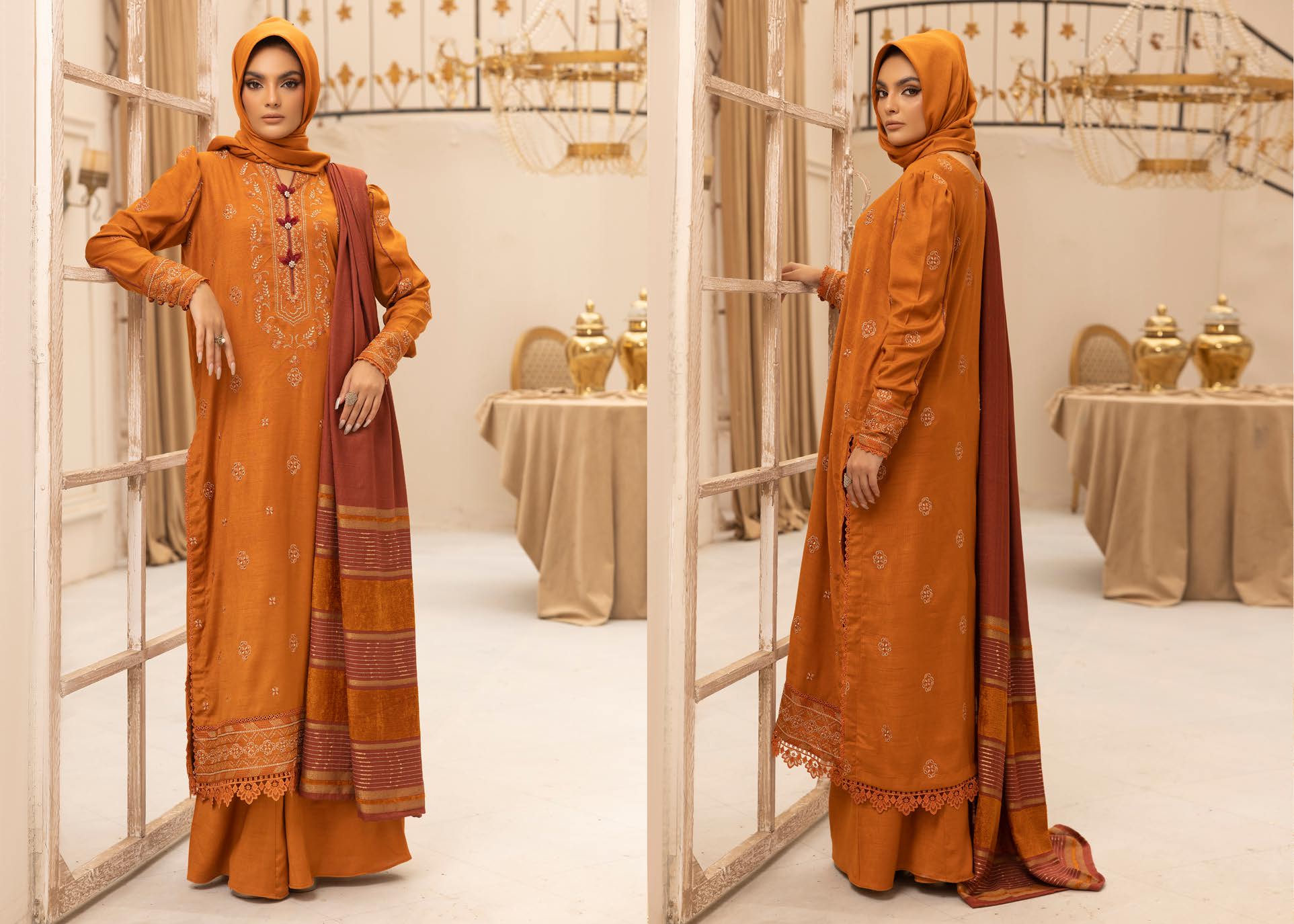 SALEEQA BY KHOOBSURAT EMBROIDERED PEACH LEATHER COLLECTION