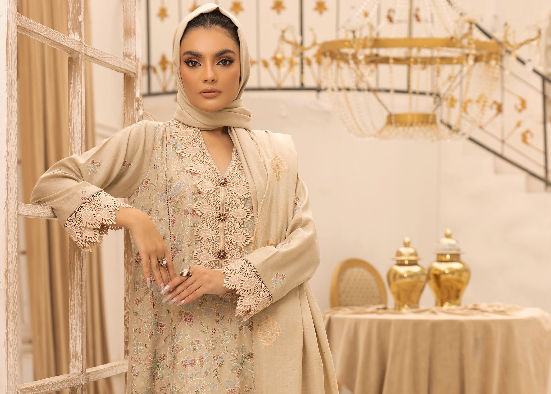 SALEEQA BY KHOOBSURAT EMBROIDERED PEACH LEATHER COLLECTION