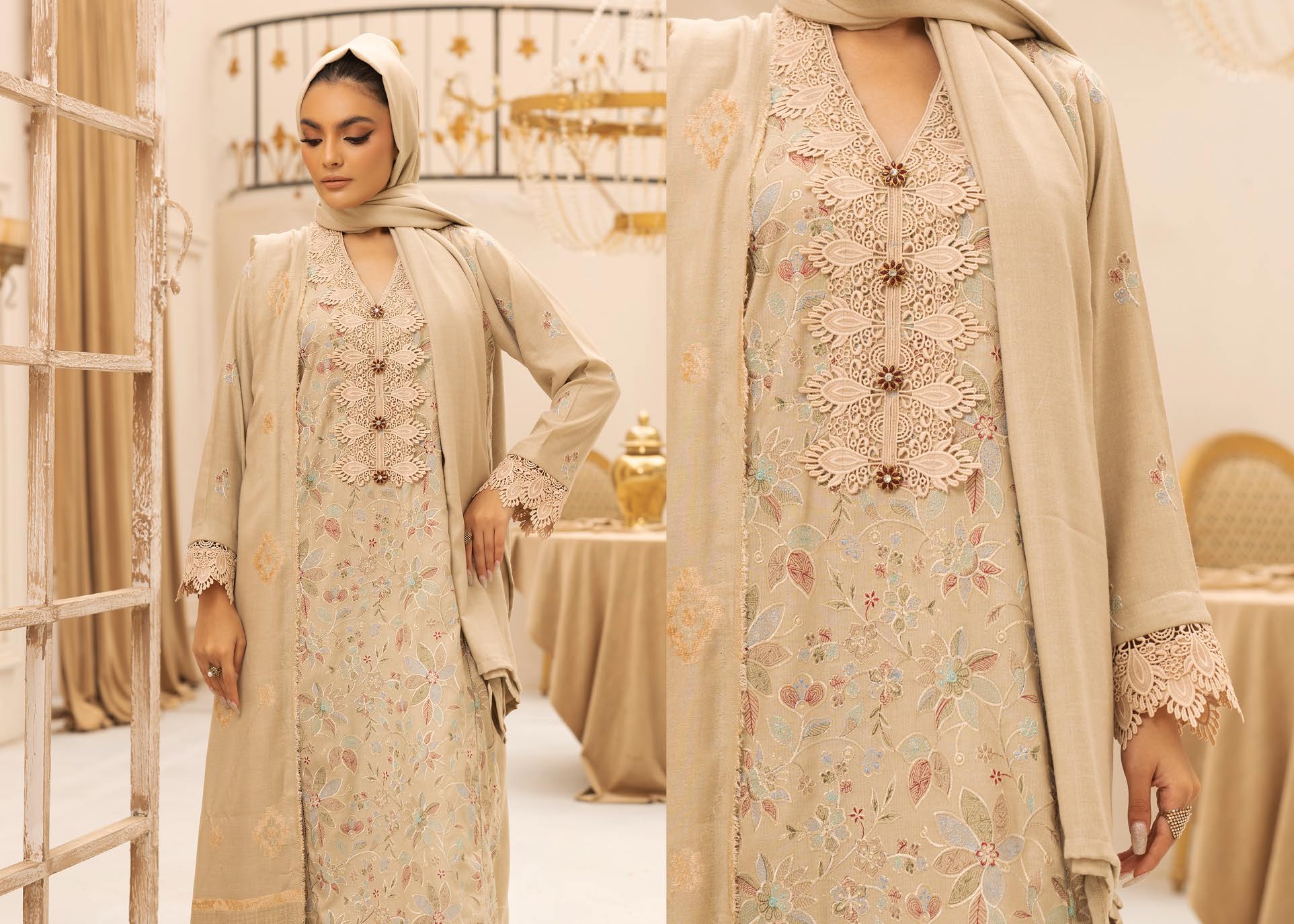 SALEEQA BY KHOOBSURAT EMBROIDERED PEACH LEATHER COLLECTION