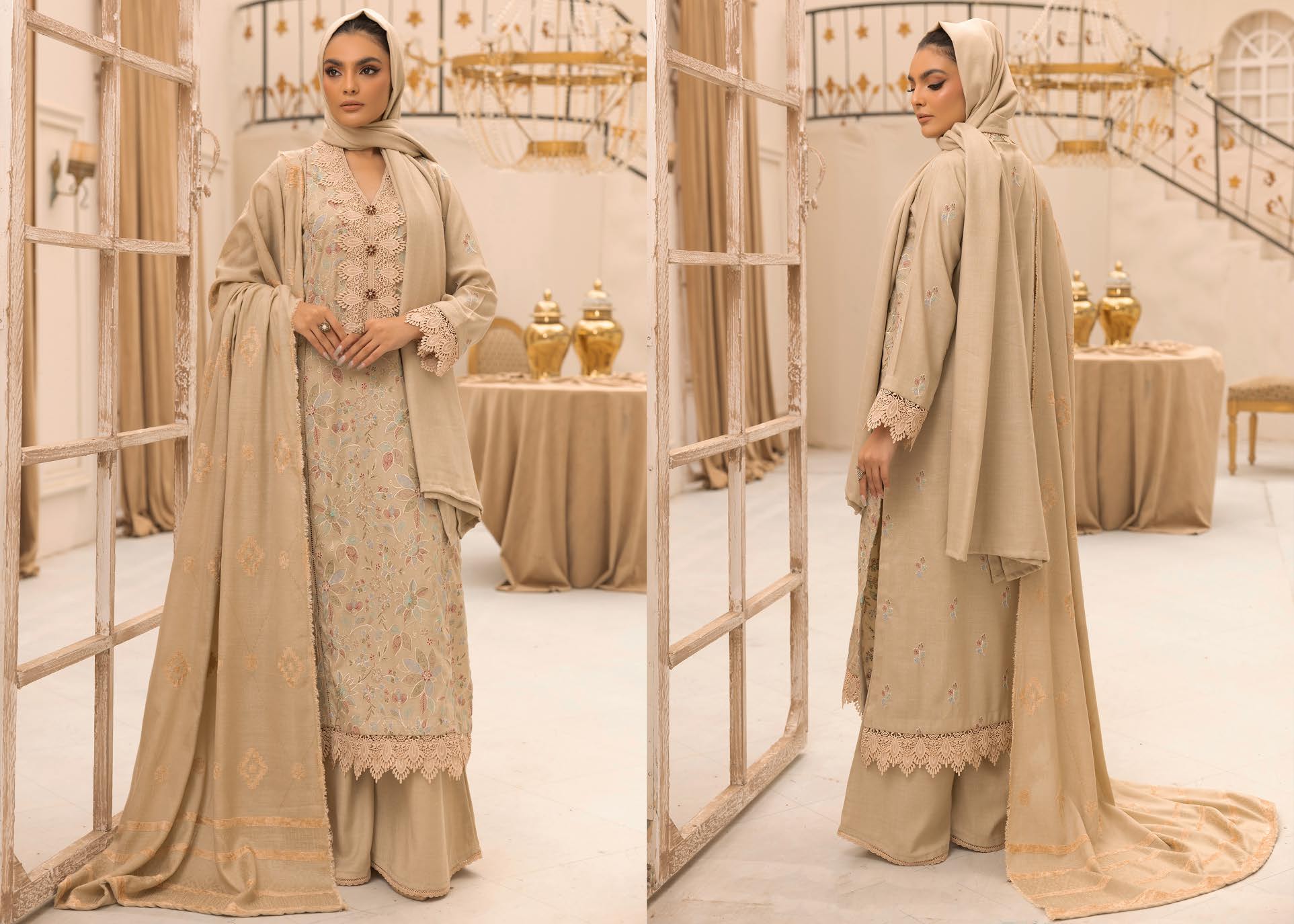 SALEEQA BY KHOOBSURAT EMBROIDERED PEACH LEATHER COLLECTION