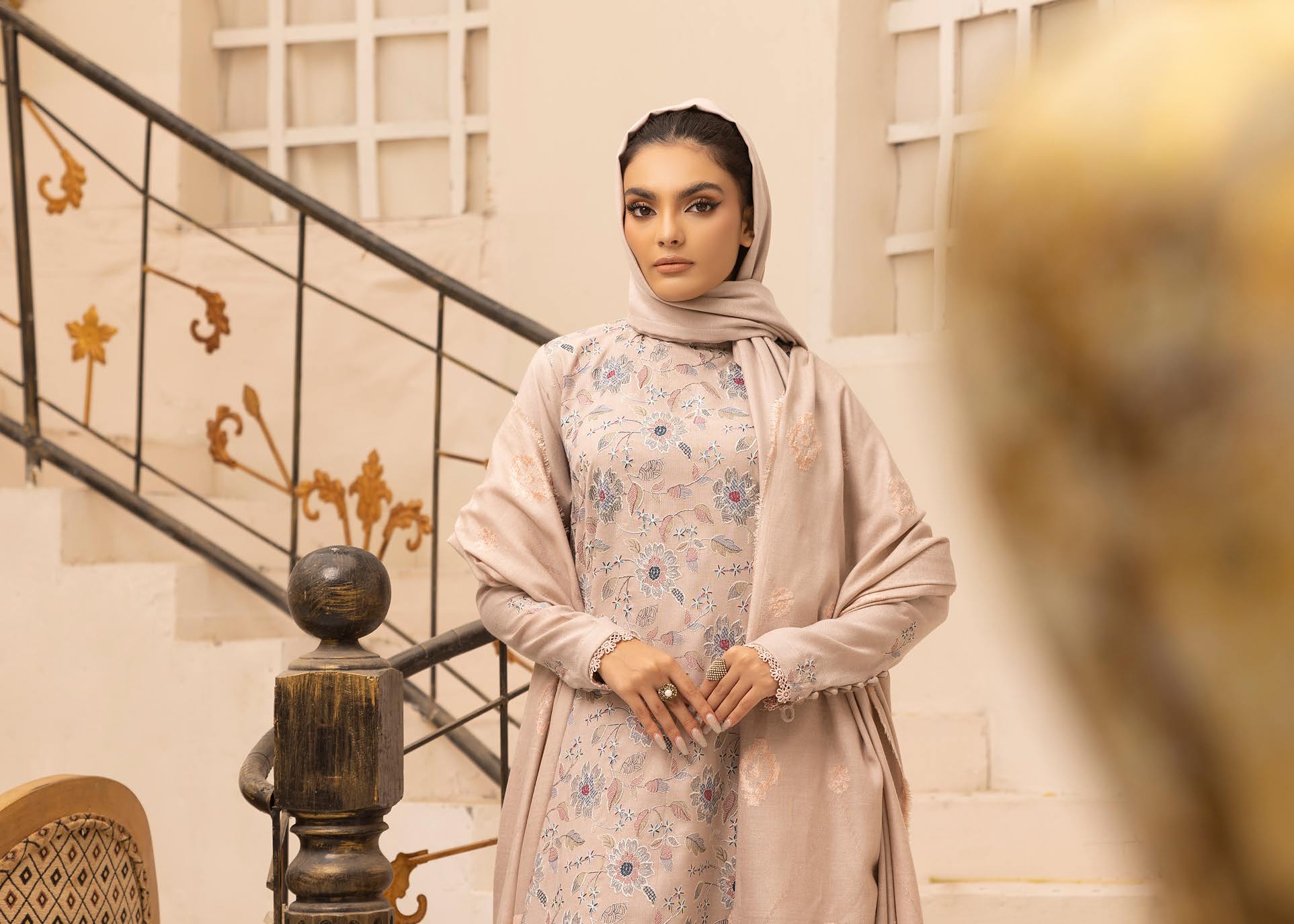 SALEEQA BY KHOOBSURAT EMBROIDERED PEACH LEATHER COLLECTION