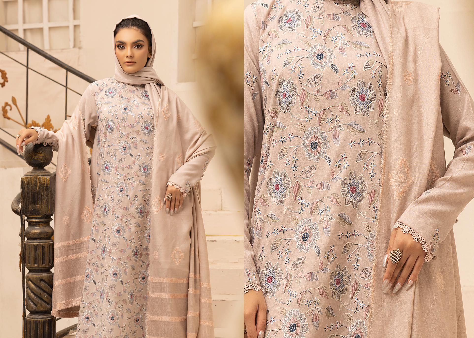 SALEEQA BY KHOOBSURAT EMBROIDERED PEACH LEATHER COLLECTION