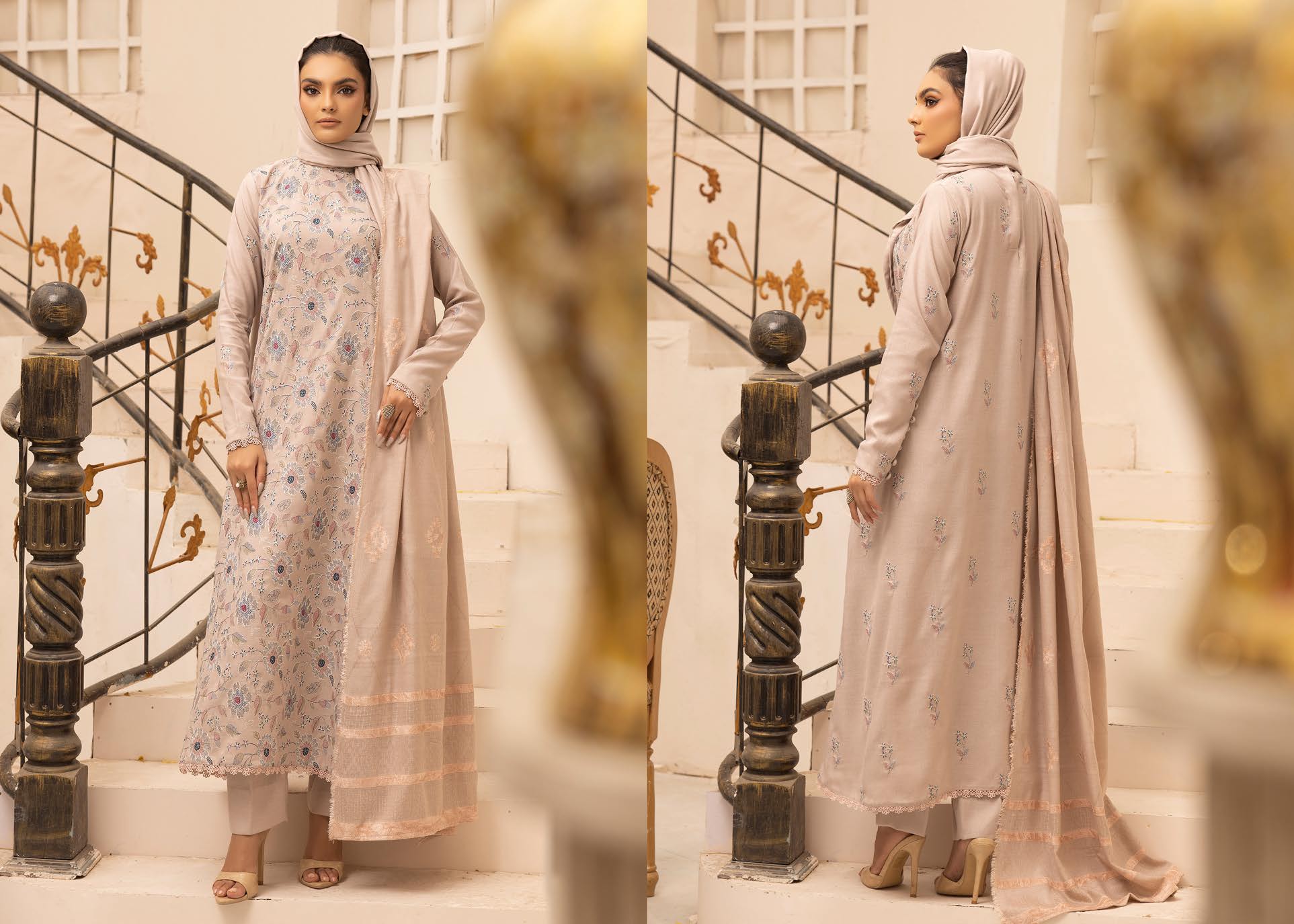 SALEEQA BY KHOOBSURAT EMBROIDERED PEACH LEATHER COLLECTION