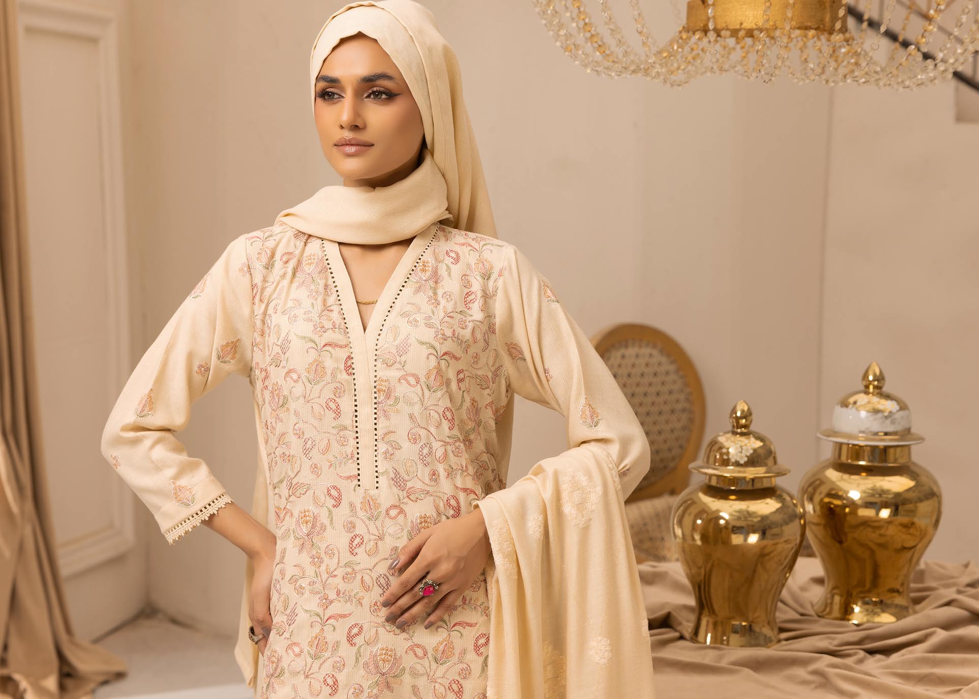 SALEEQA BY KHOOBSURAT EMBROIDERED PEACH LEATHER COLLECTION