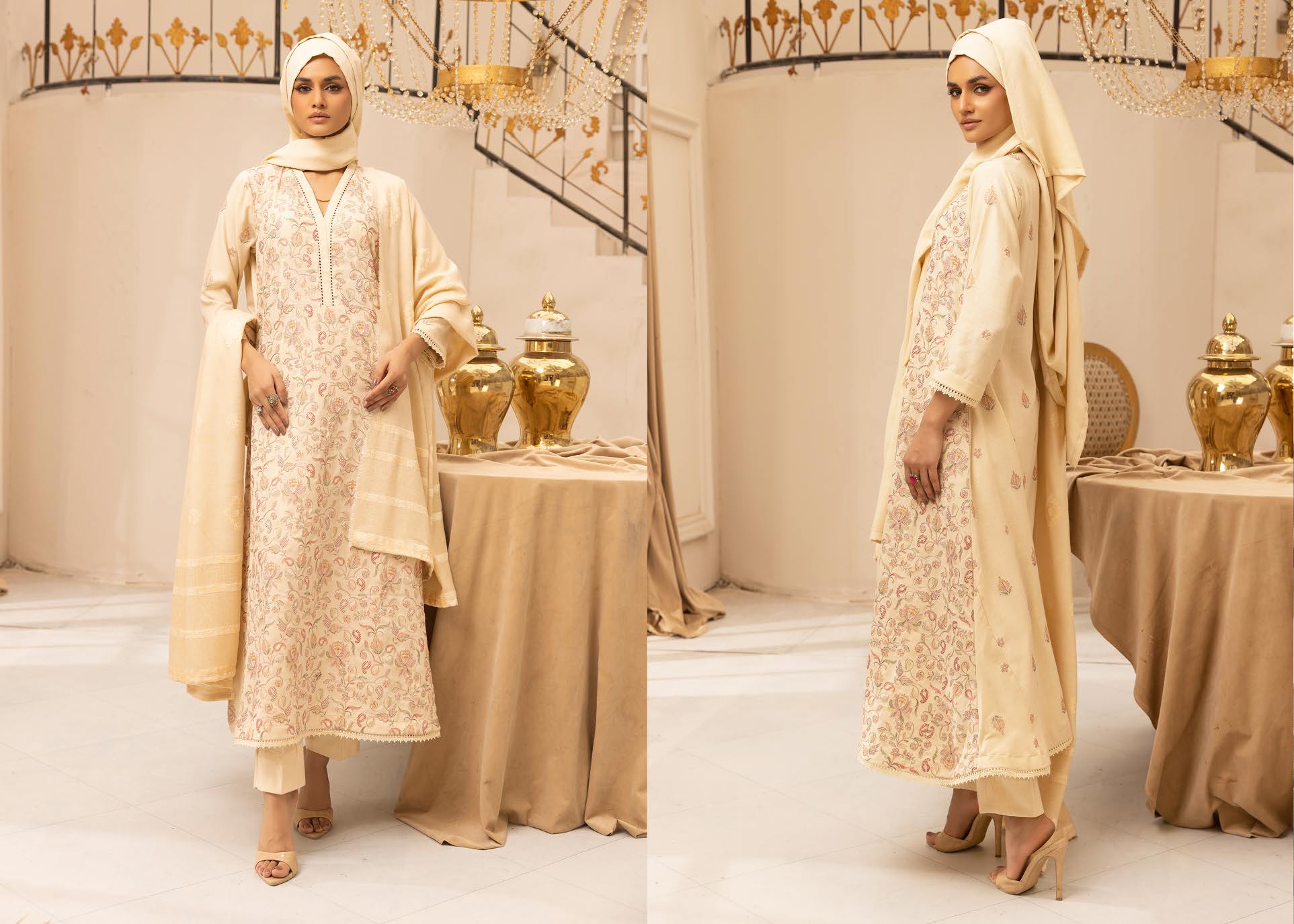 SALEEQA BY KHOOBSURAT EMBROIDERED PEACH LEATHER COLLECTION