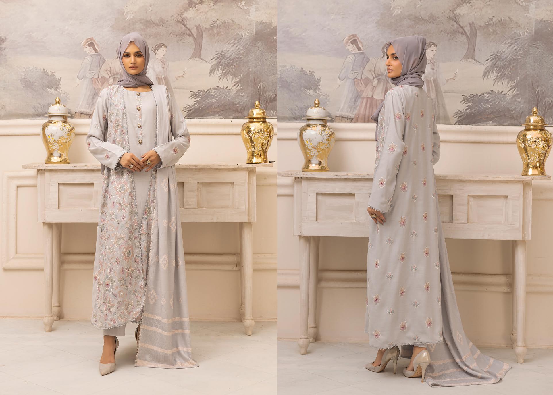 SALEEQA BY KHOOBSURAT EMBROIDERED PEACH LEATHER COLLECTION