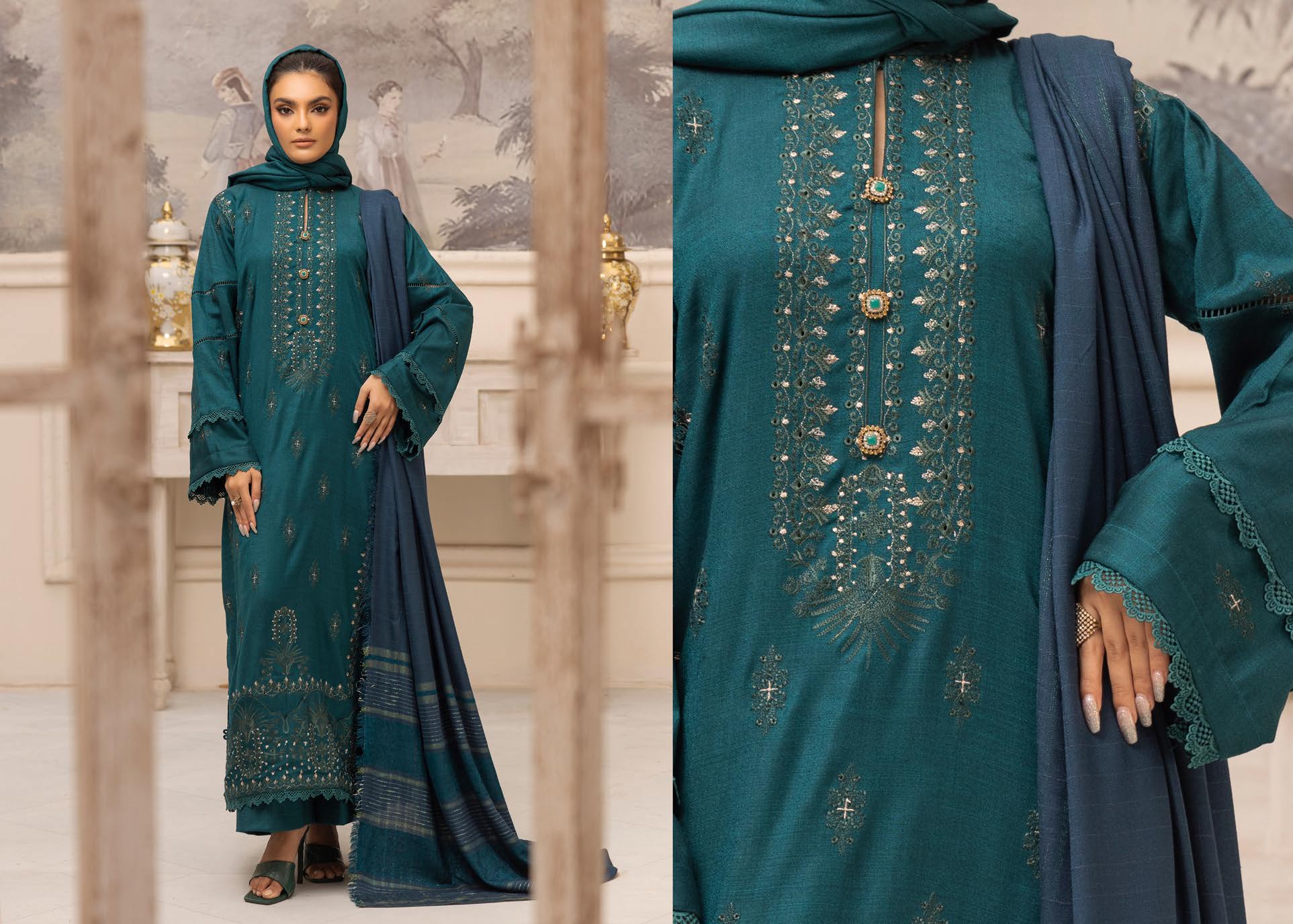 SALEEQA BY KHOOBSURAT EMBROIDERED PEACH LEATHER COLLECTION