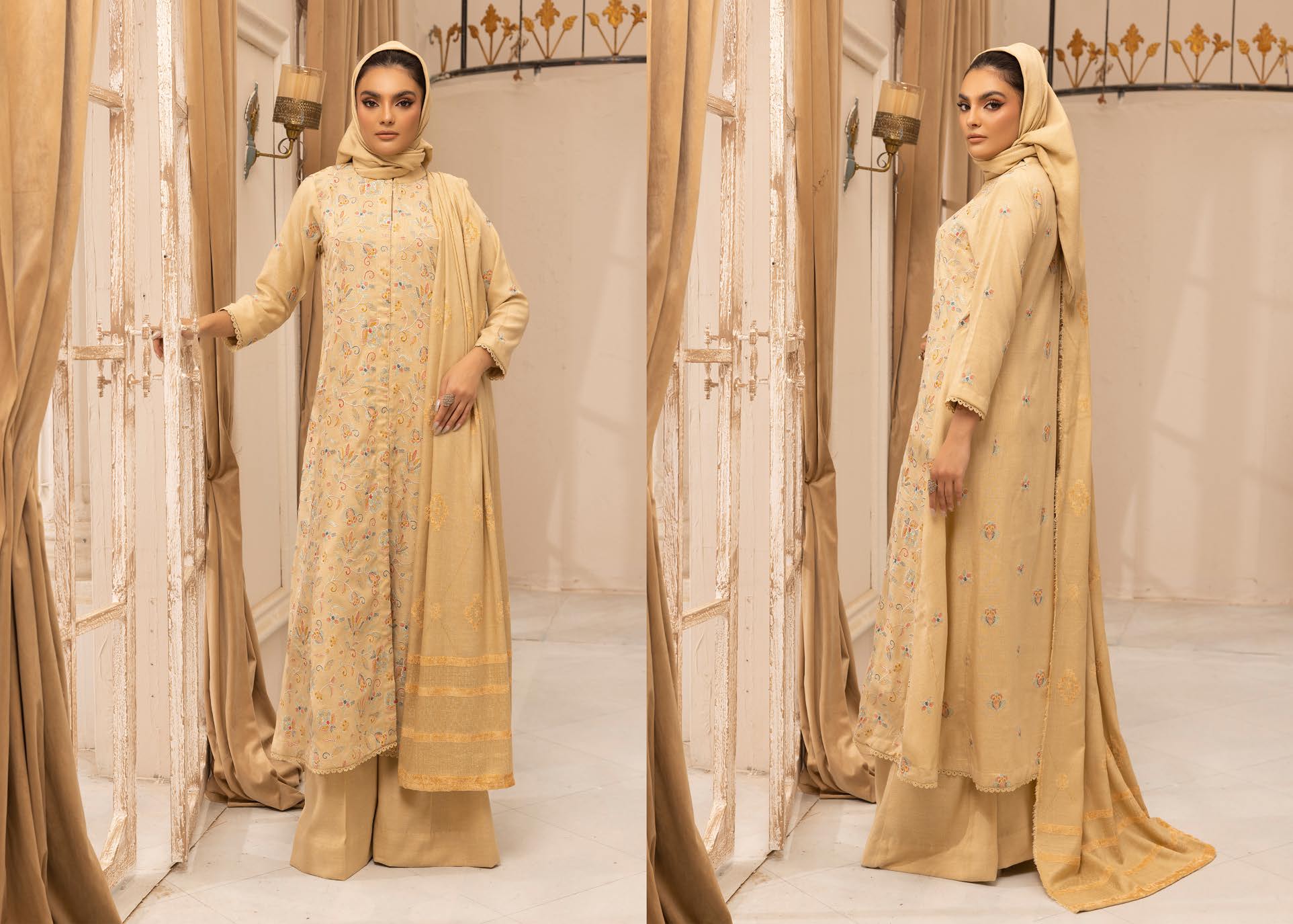 SALEEQA BY KHOOBSURAT EMBROIDERED PEACH LEATHER COLLECTION