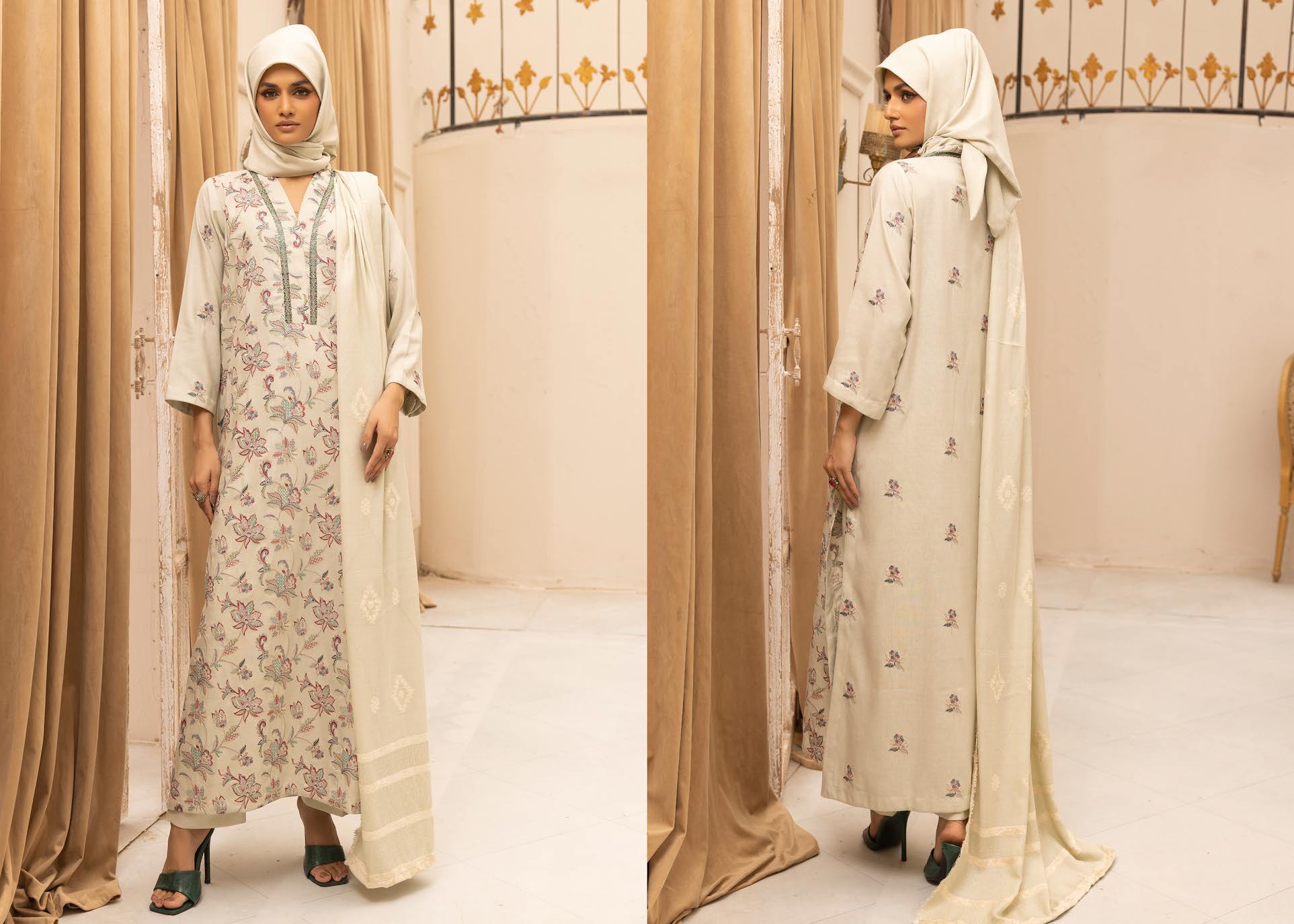 SALEEQA BY KHOOBSURAT EMBROIDERED PEACH LEATHER COLLECTION