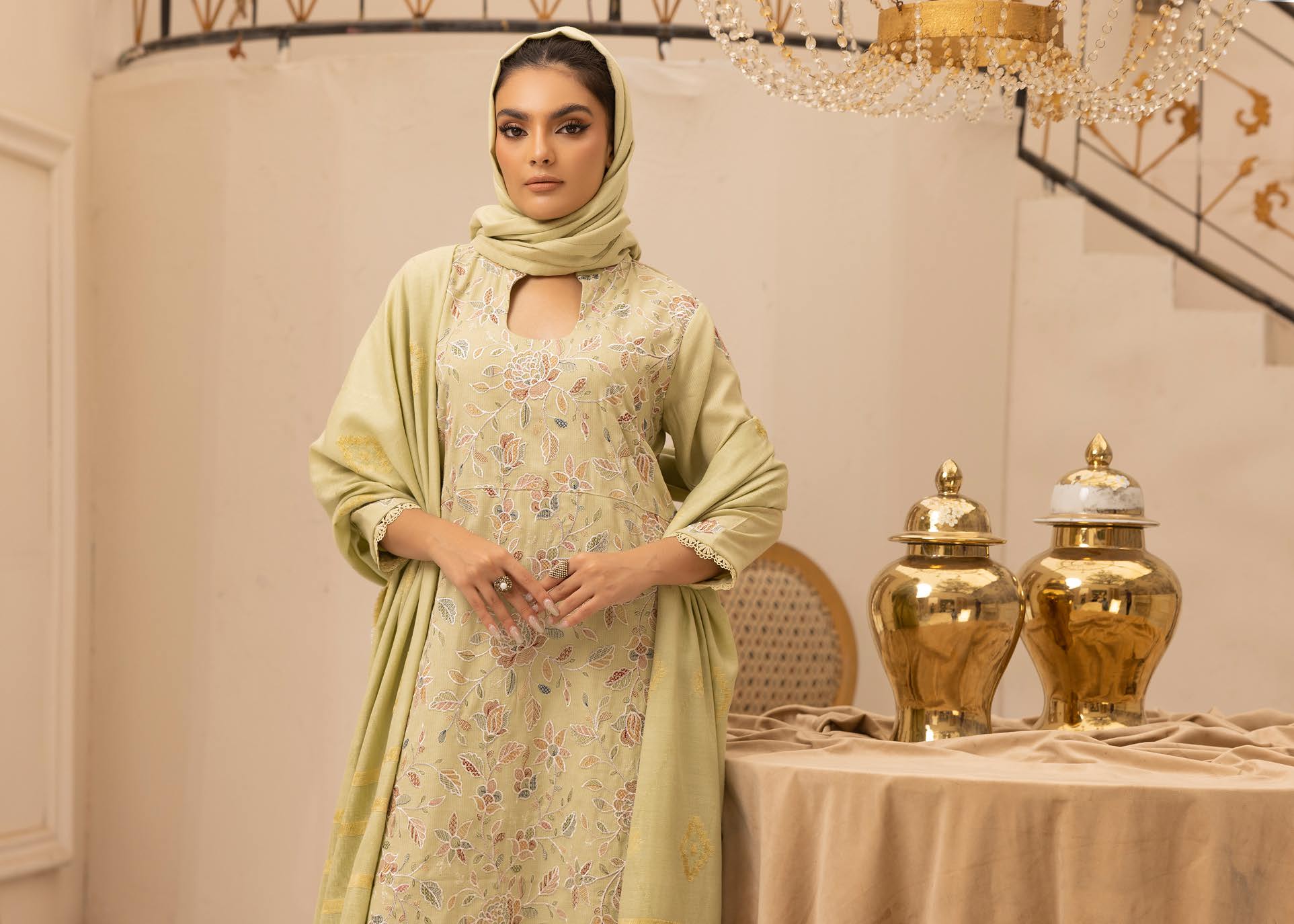 SALEEQA BY KHOOBSURAT EMBROIDERED PEACH LEATHER COLLECTION