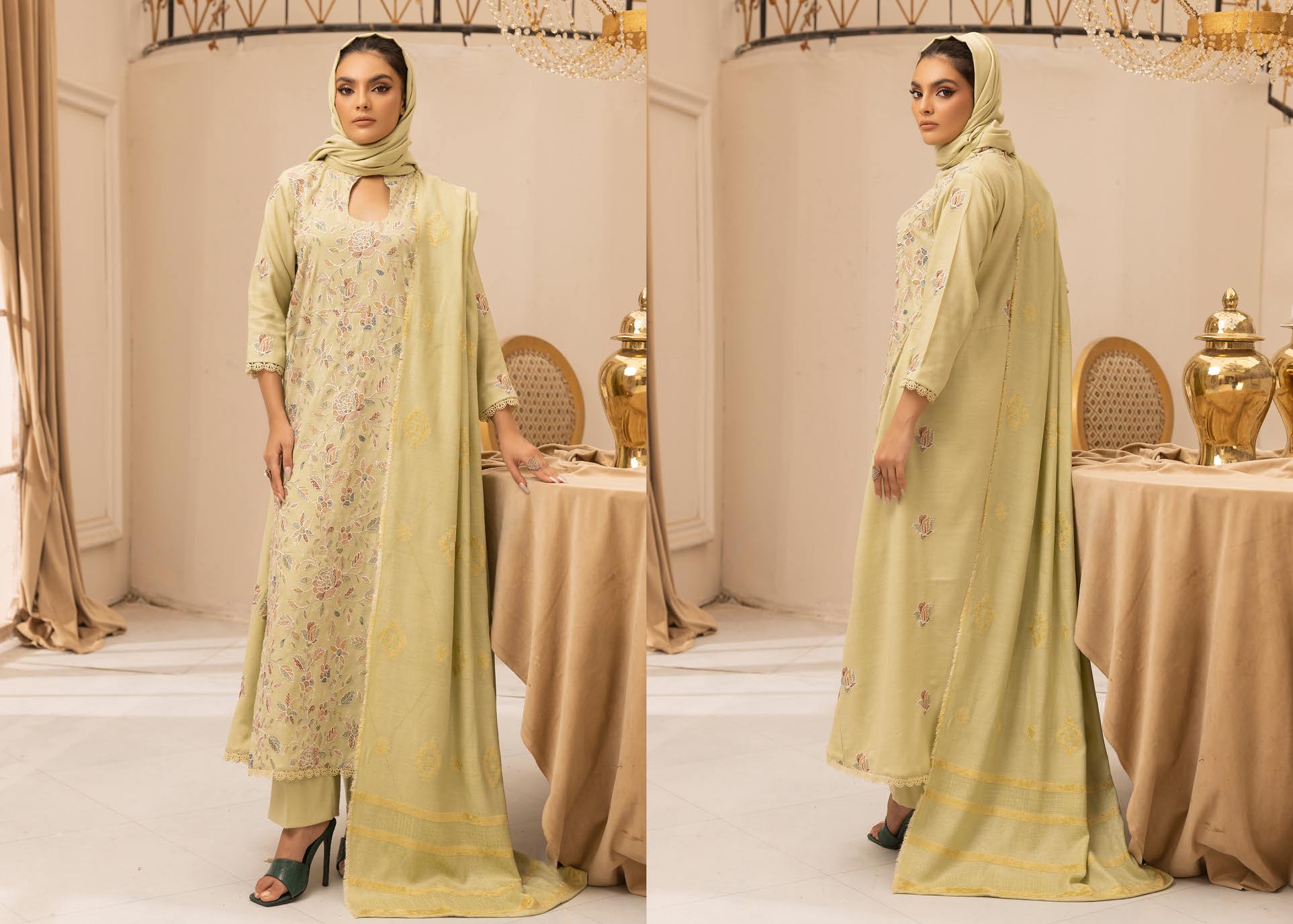 SALEEQA BY KHOOBSURAT EMBROIDERED PEACH LEATHER COLLECTION