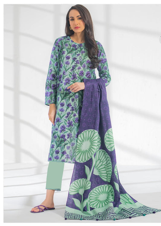 Lavender Garden - 3 Piece Purple & Mint Green Lawn Suit | Fresh Floral Elegance