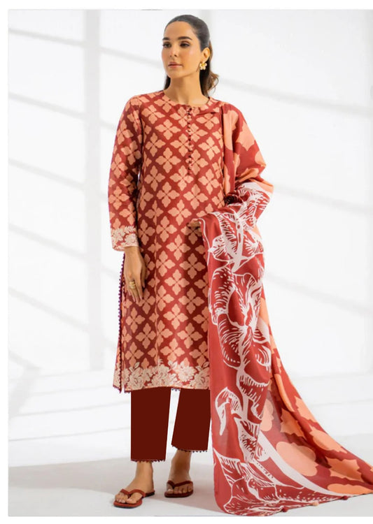 Terracotta Bloom - 3 Piece Printed Lawn Suit | Earthy Elegance