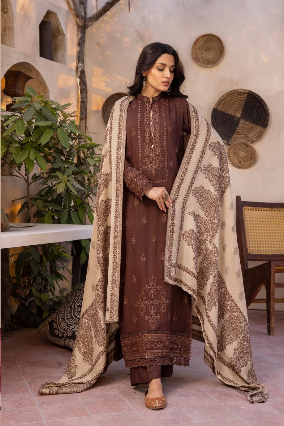 Zeenat by khoobsurat Embroidered Peach Leather Collection with Sawati Shawl (Z-02)