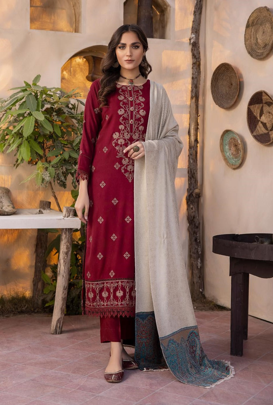 Zeenat by khoobsurat Embroidered Peach Leather Collection with Sawati Shawl (Z-06)