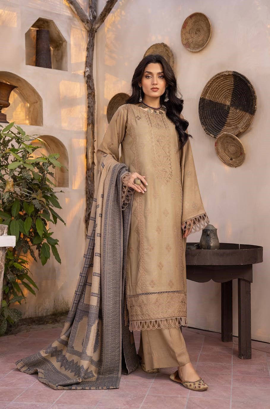 Zeenat by khoobsurat Embroidered Peach Leather Collection with Sawati Shawl (Z-07)