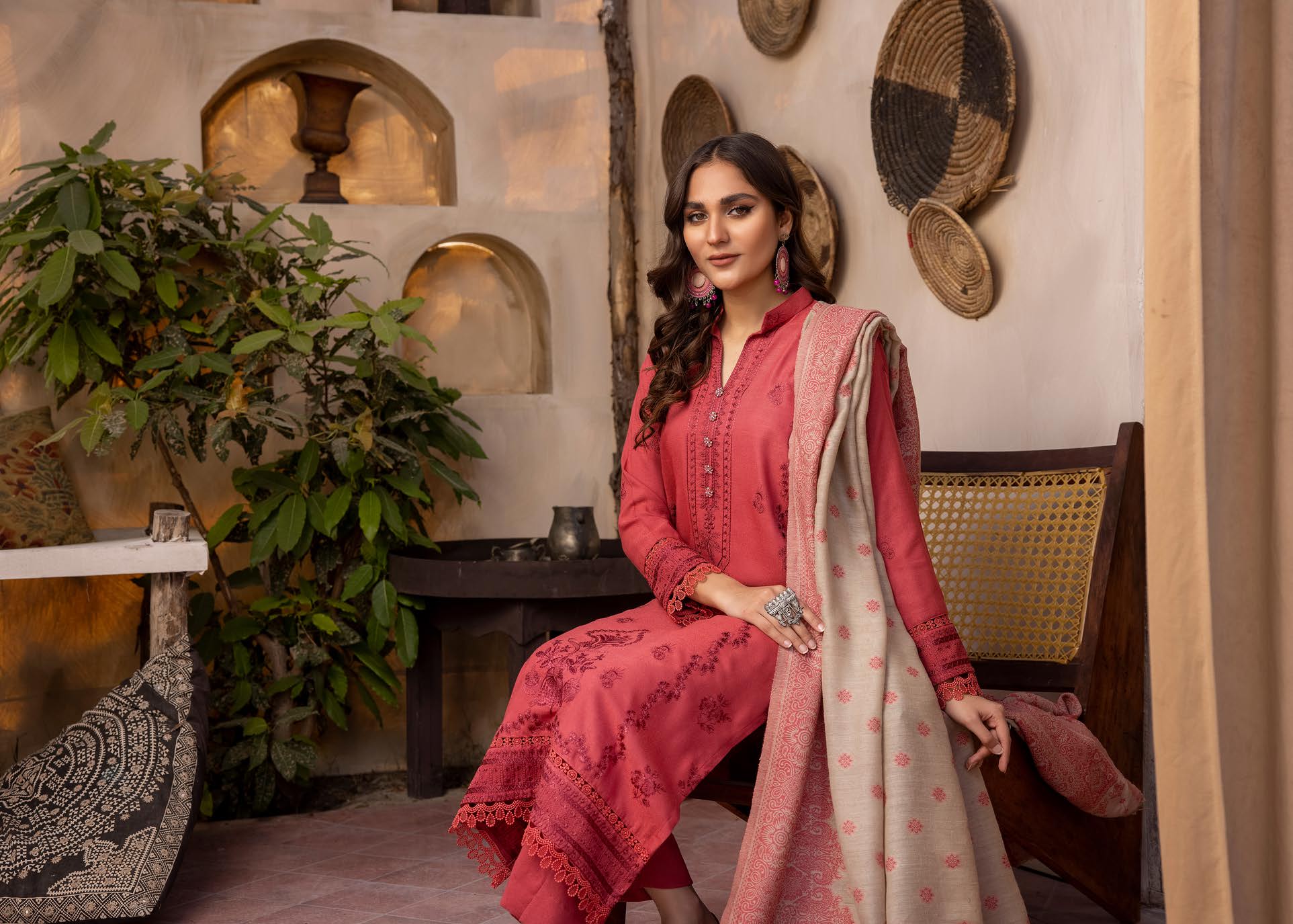 Zeenat by khoobsurat Embroidered Peach Leather Collection with Sawati Shawl (Z-08)