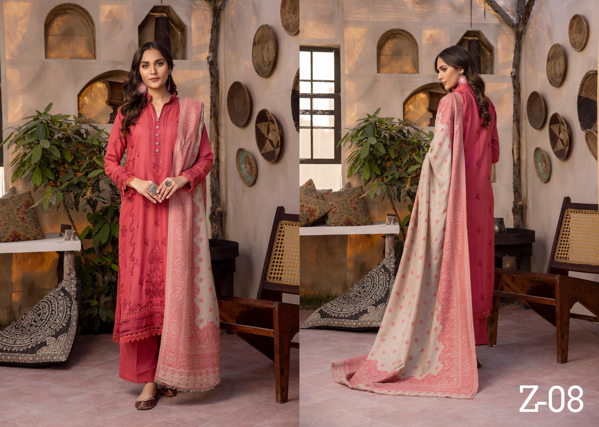 Zeenat by khoobsurat Embroidered Peach Leather Collection with Sawati Shawl (Z-08)