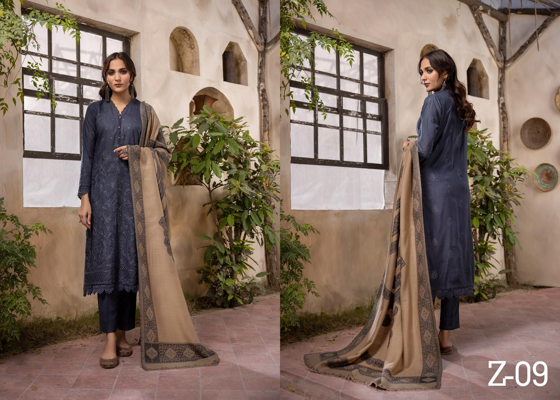 Zeenat by khoobsurat Embroidered Peach Leather Collection with Sawati Shawl (Z-09)