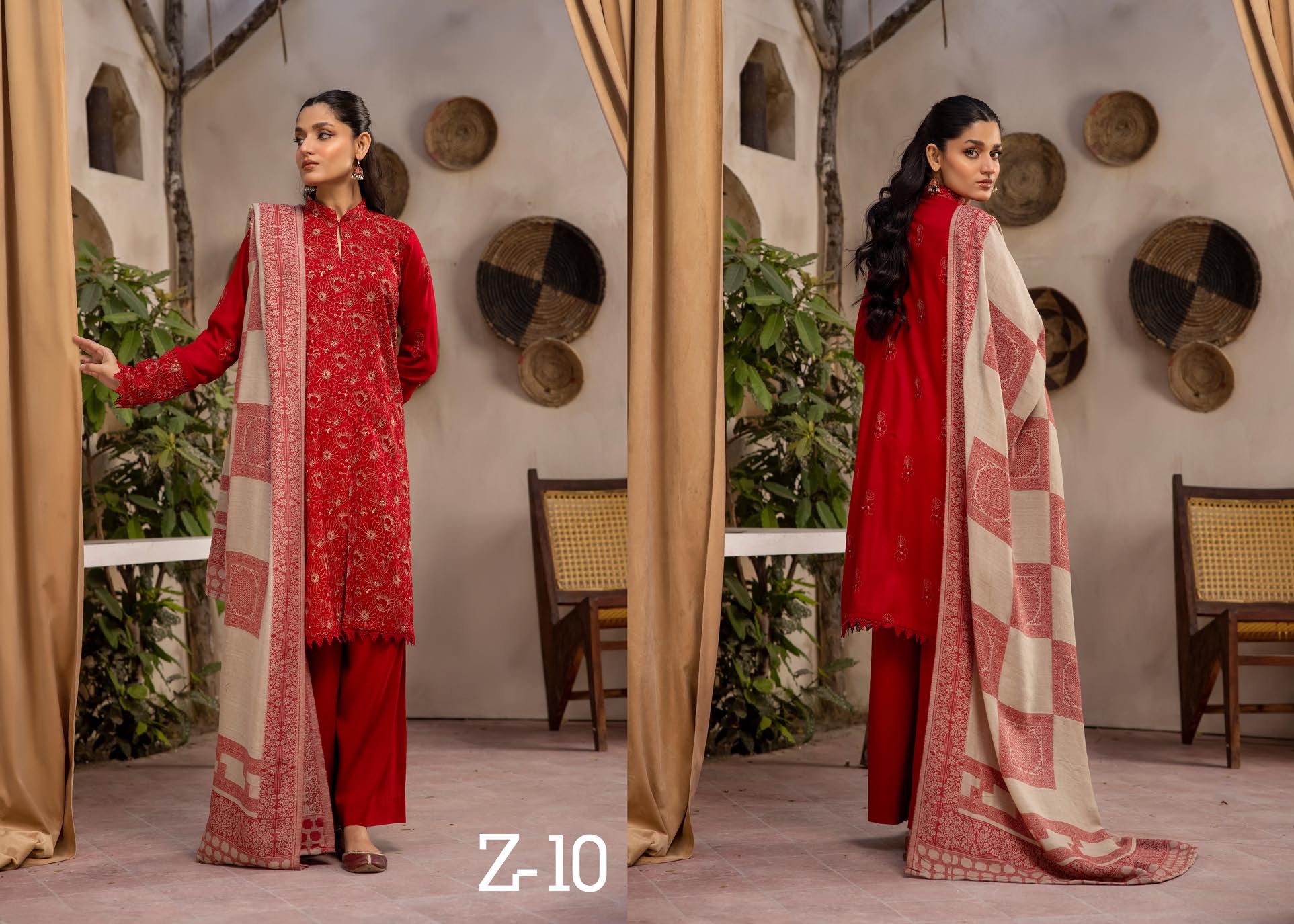 Zeenat by khoobsurat Embroidered Peach Leather Collection with Sawati Shawl (Z-10)