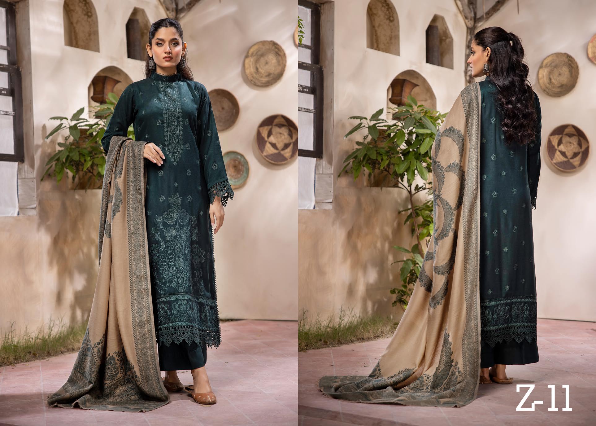 Zeenat by khoobsurat Embroidered Peach Leather Collection with Sawati Shawl (Z-11)