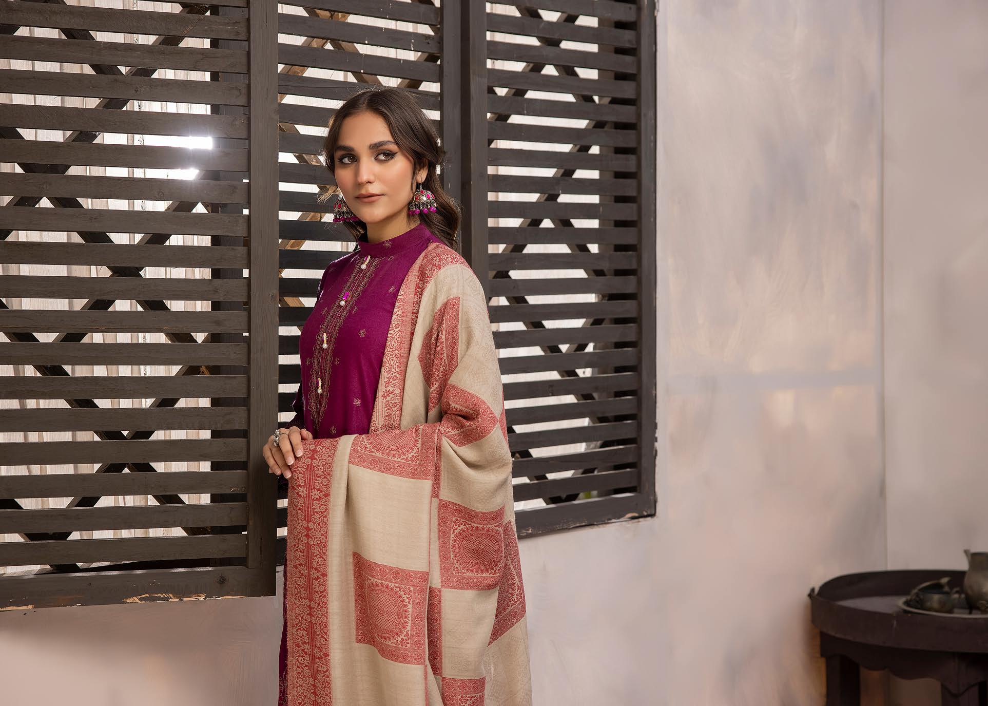 Zeenat by khoobsurat Embroidered Peach Leather Collection with Sawati Shawl (Z-12)