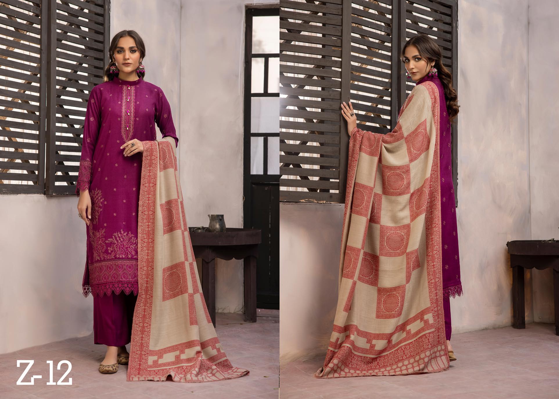 Zeenat by khoobsurat Embroidered Peach Leather Collection with Sawati Shawl (Z-12)