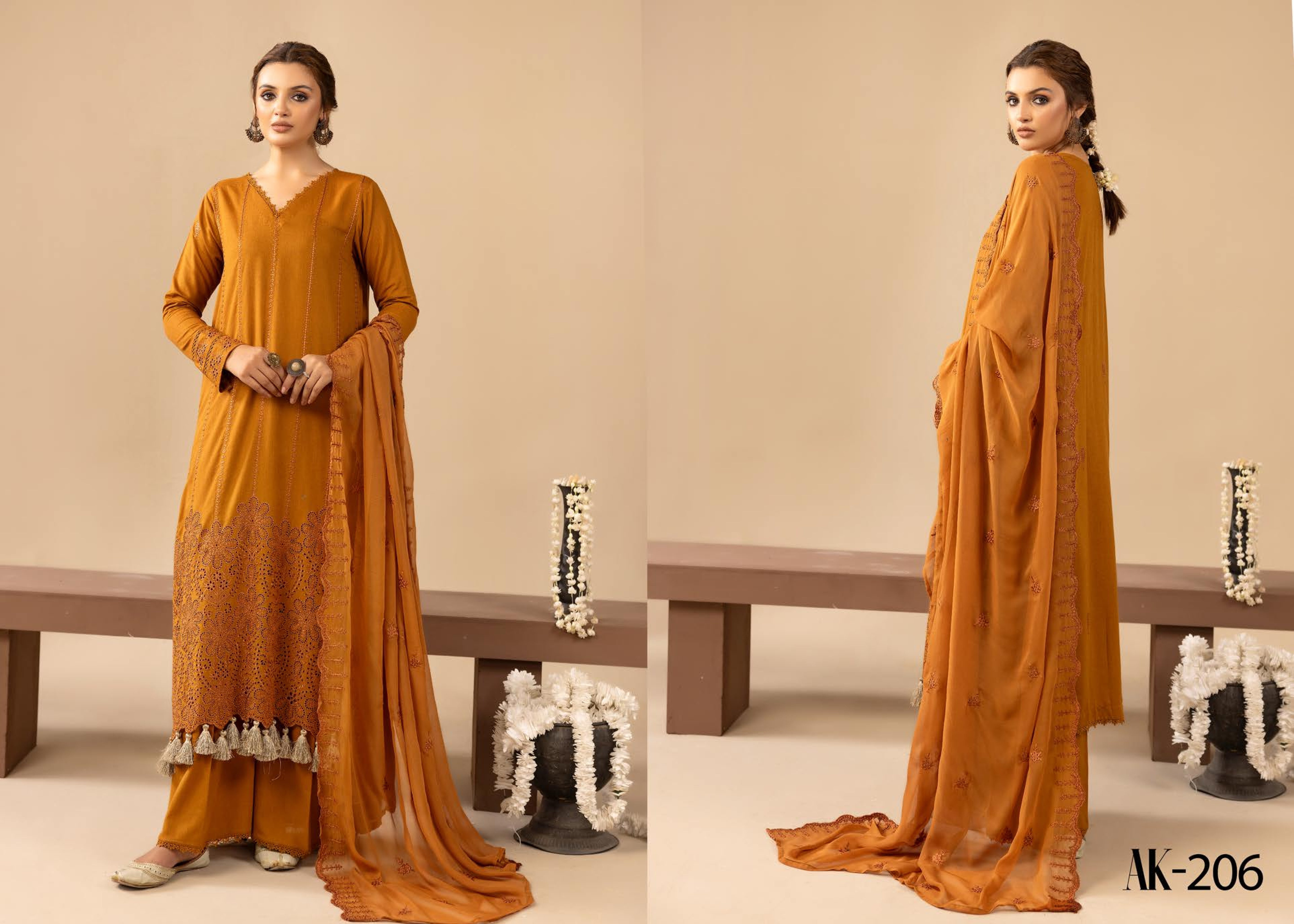 Anchal Embroidered Karandi 3 Piece Suit (AK-206)