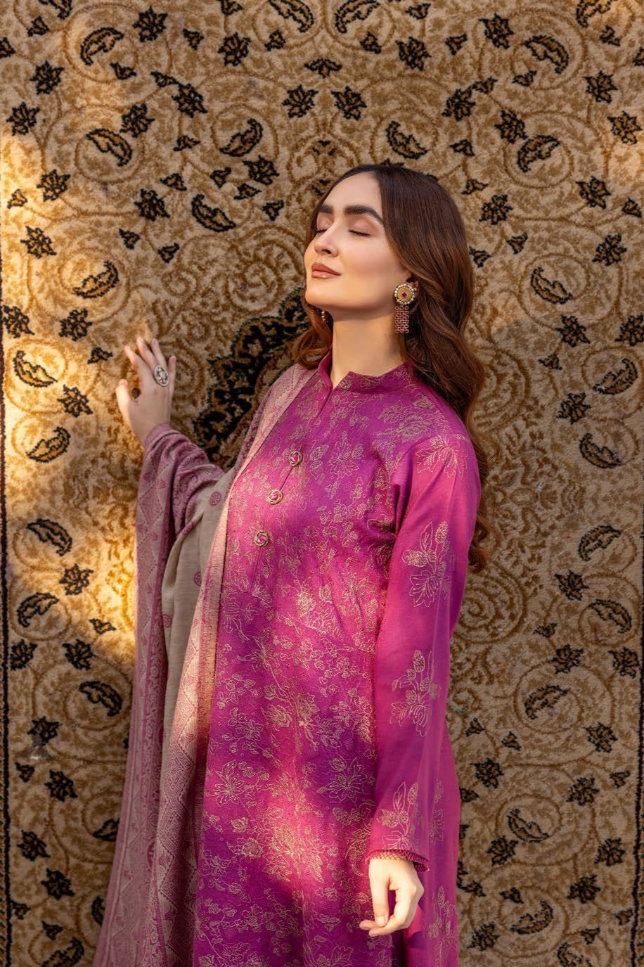 Anchal Embroidery Peach Leather 3 Piece Suit with Sawati Shawl (AS-04)