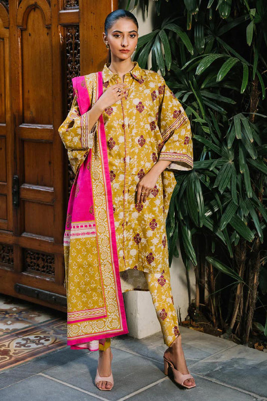Mustard Yellow & Magenta Floral Lawn 3-Piece Suit | Bright & Bold | Khoobsurat Summer 2025